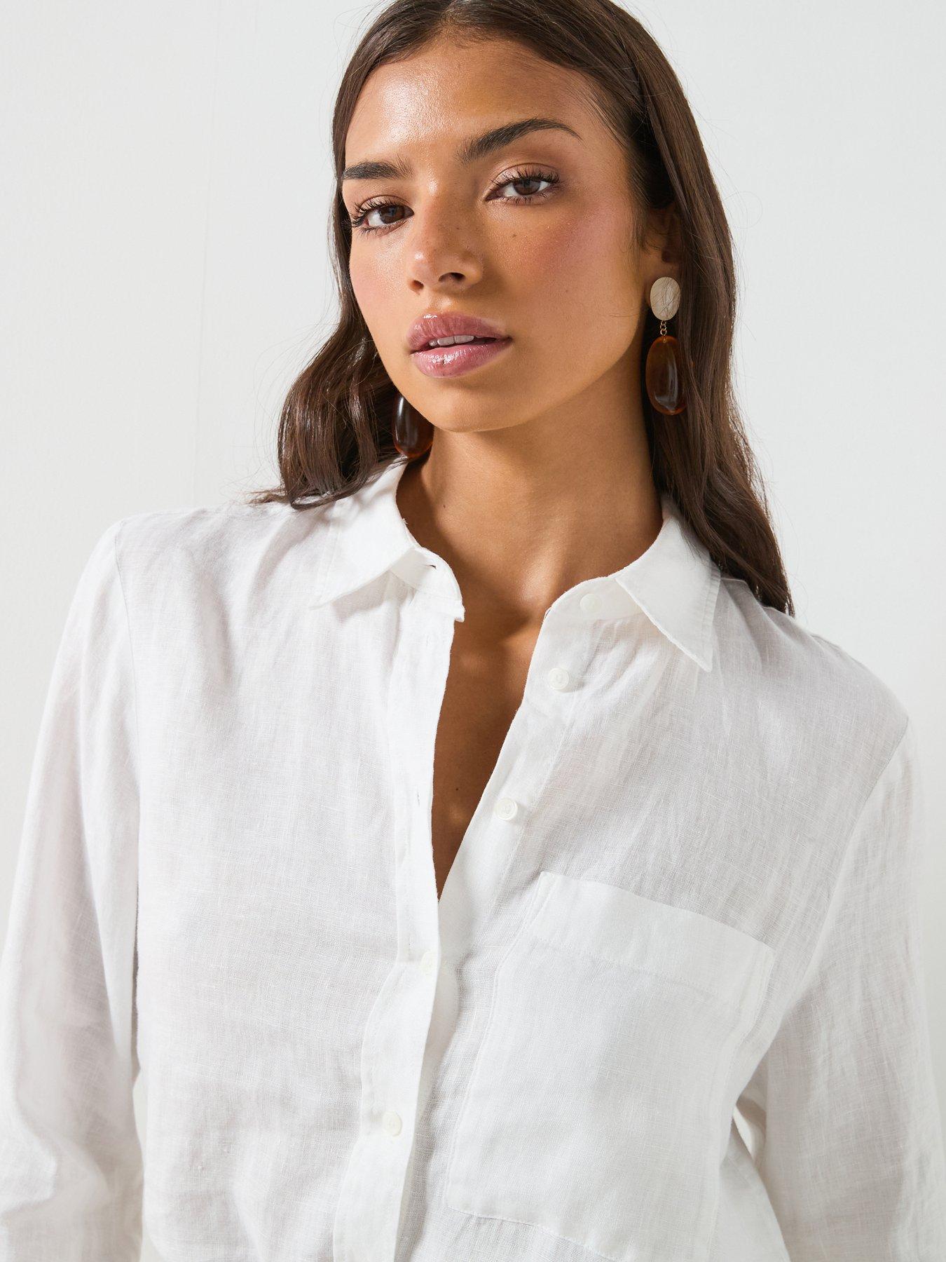 Image 4 of 6 of Mango Pocket Linen Shirt - White