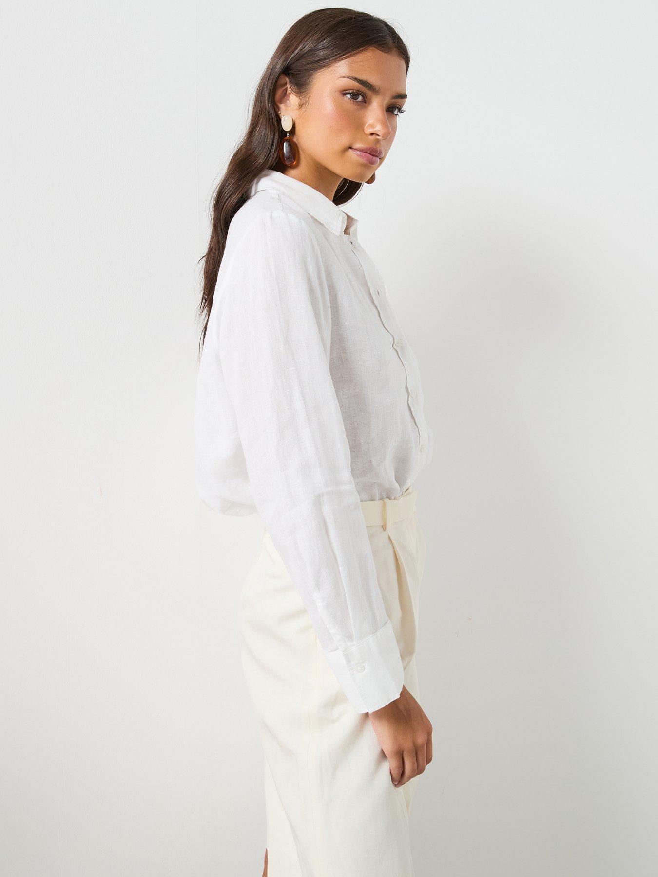 Image 6 of 6 of Mango Pocket Linen Shirt - White
