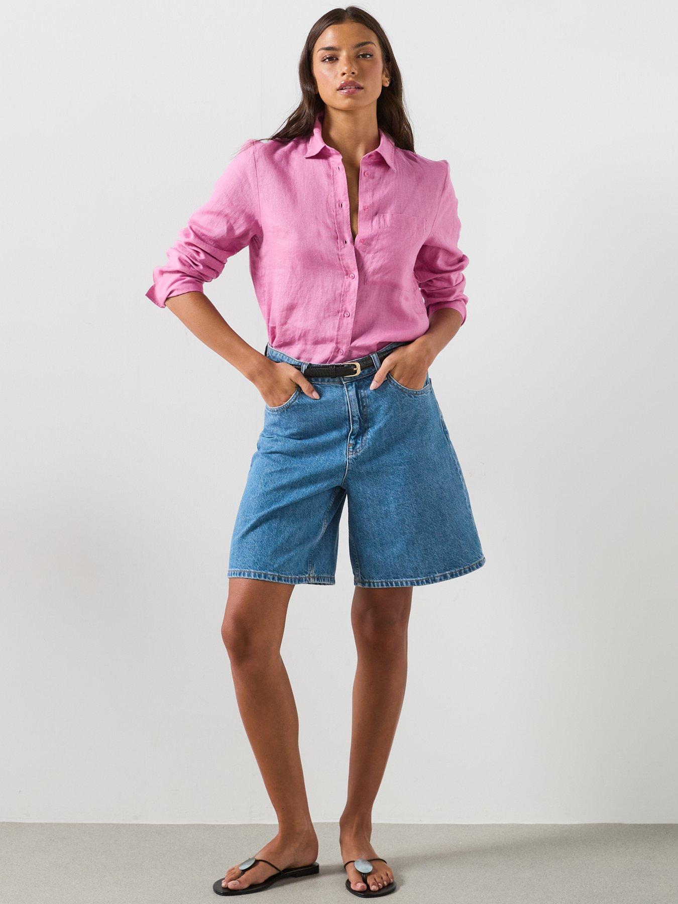 Image 3 of 6 of Mango Pocket Linen Shirt - Pink