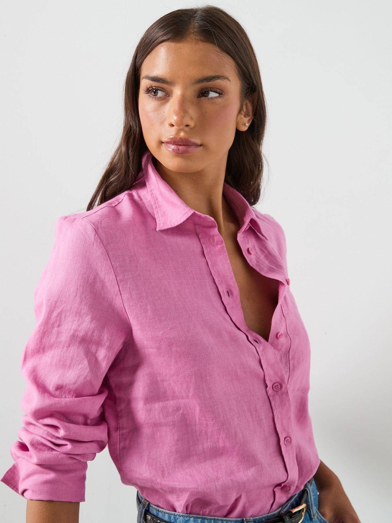 Image 4 of 6 of Mango Pocket Linen Shirt - Pink