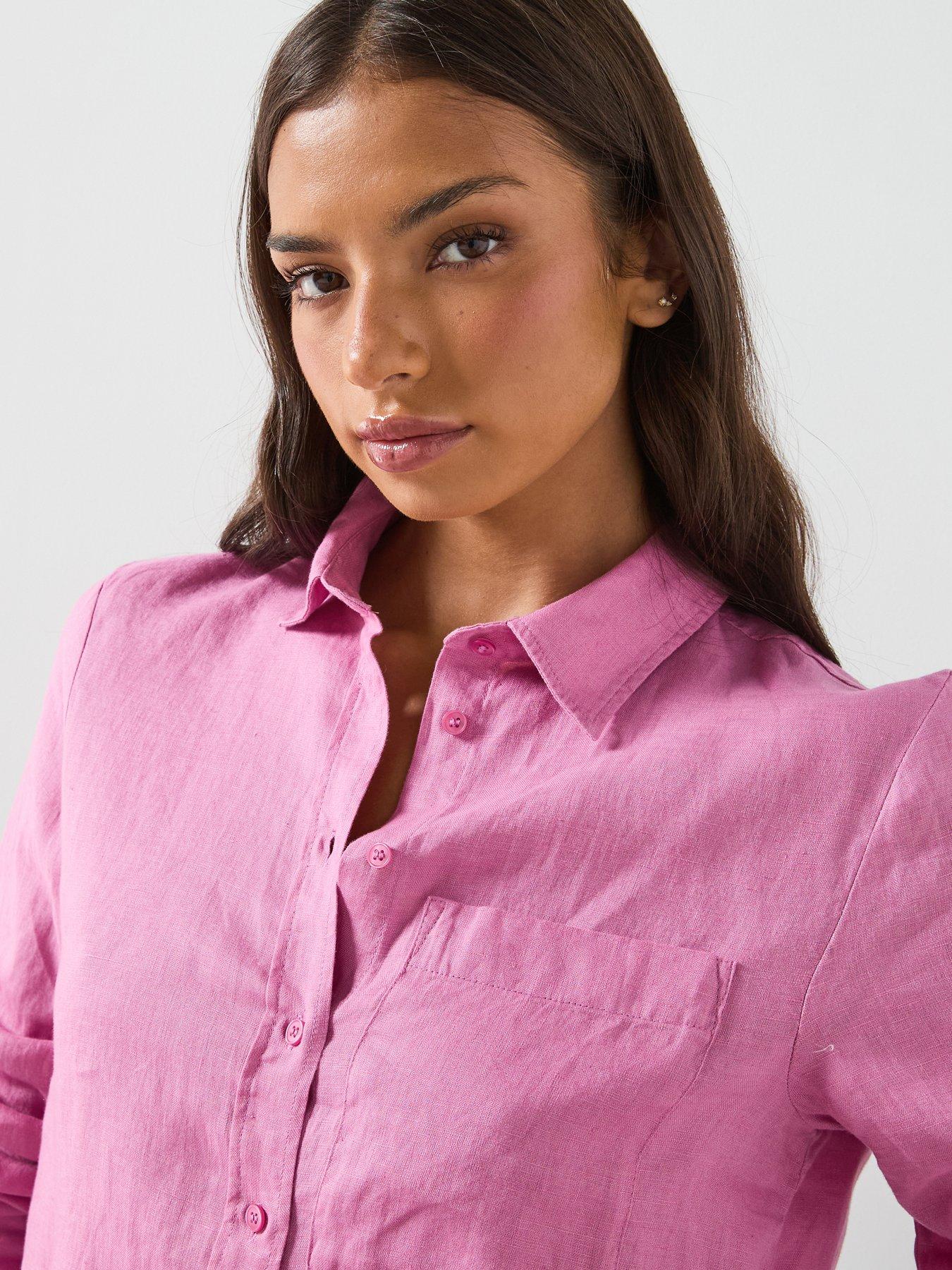 Image 5 of 6 of Mango Pocket Linen Shirt - Pink