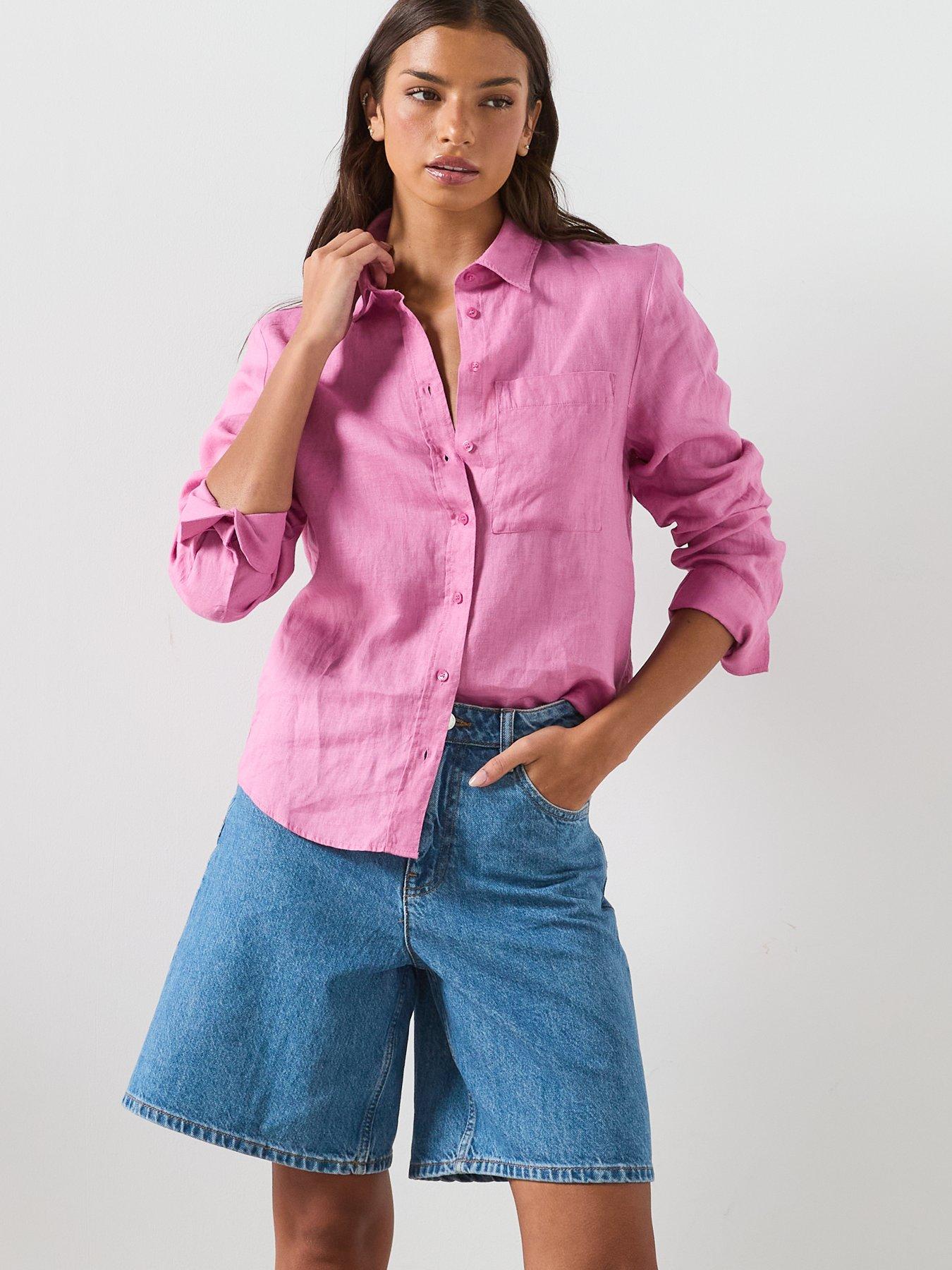 Image 6 of 6 of Mango Pocket Linen Shirt - Pink