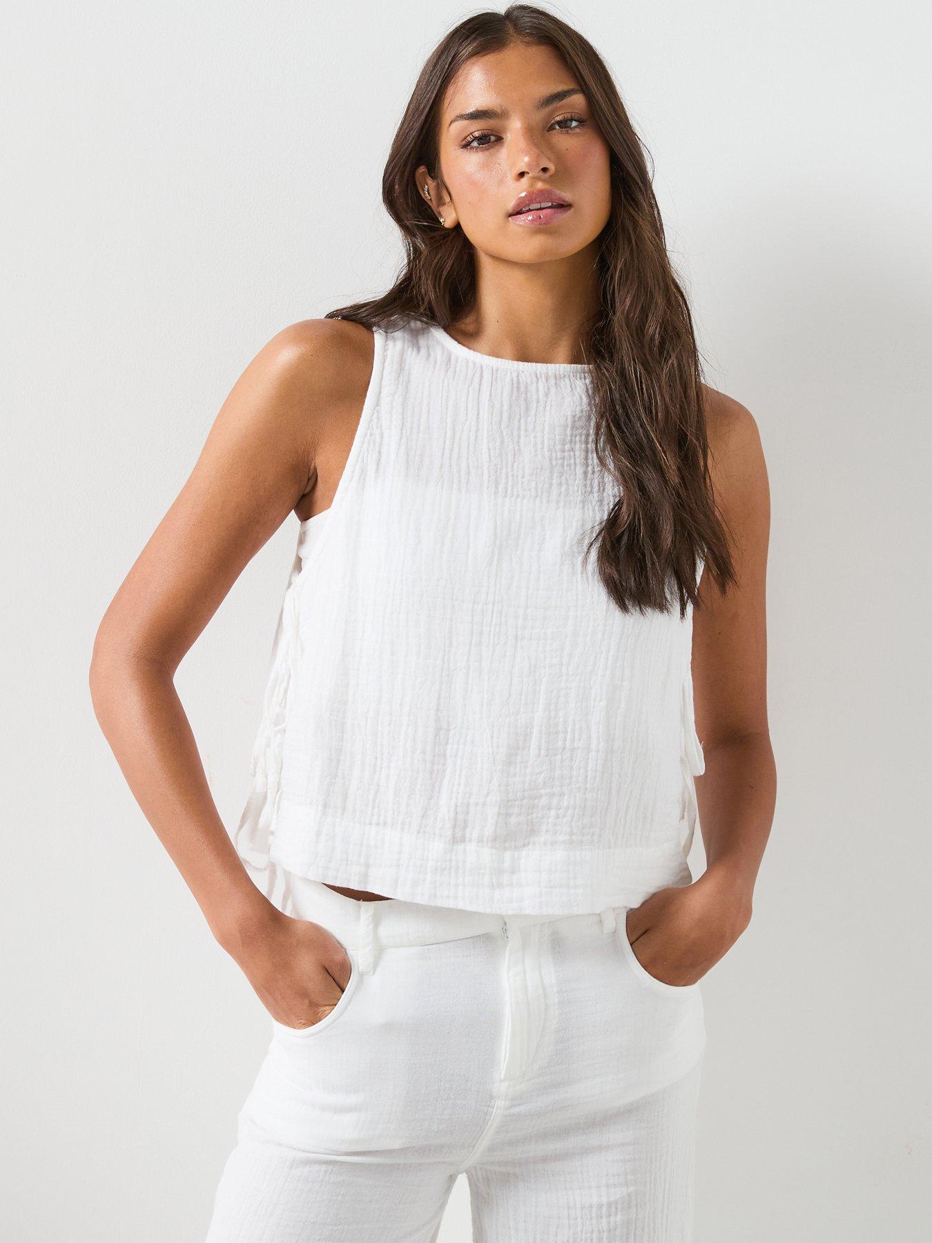 Mango Bambula Co-ord Tie Top - White