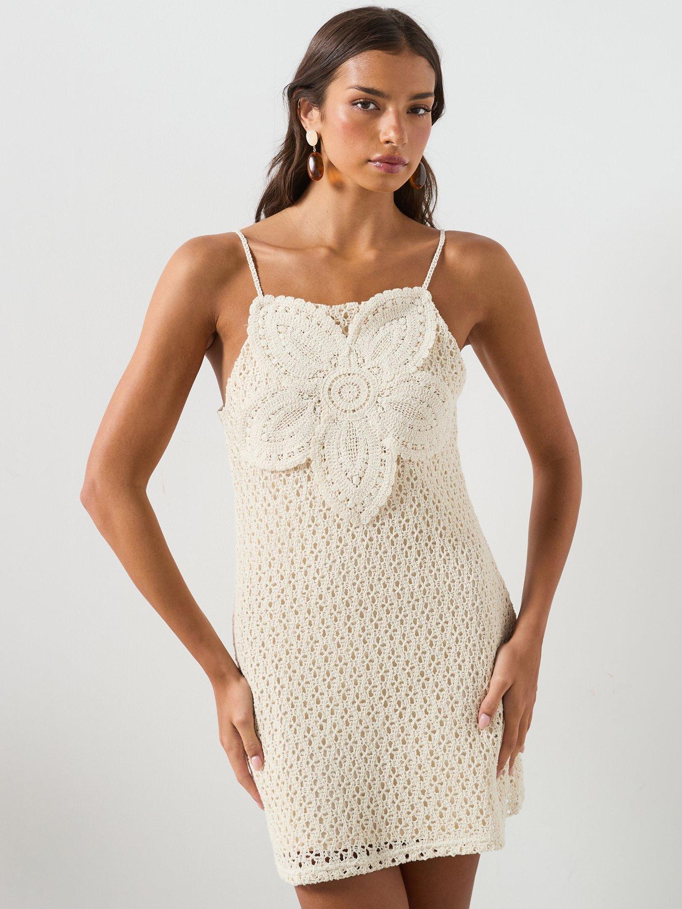 Mango Crochet Dress With Floral Detail - Cream
