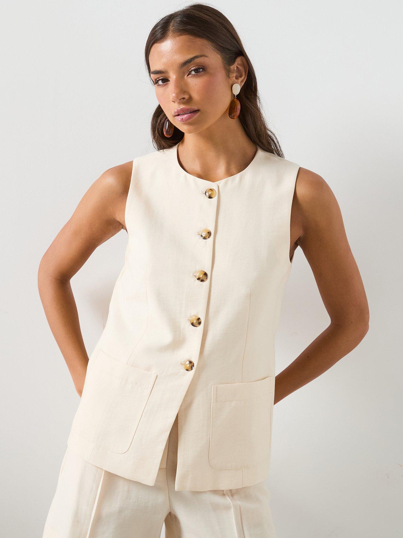 Mango Waistcoat Co-Ord With Buttons And Pockets - Cream