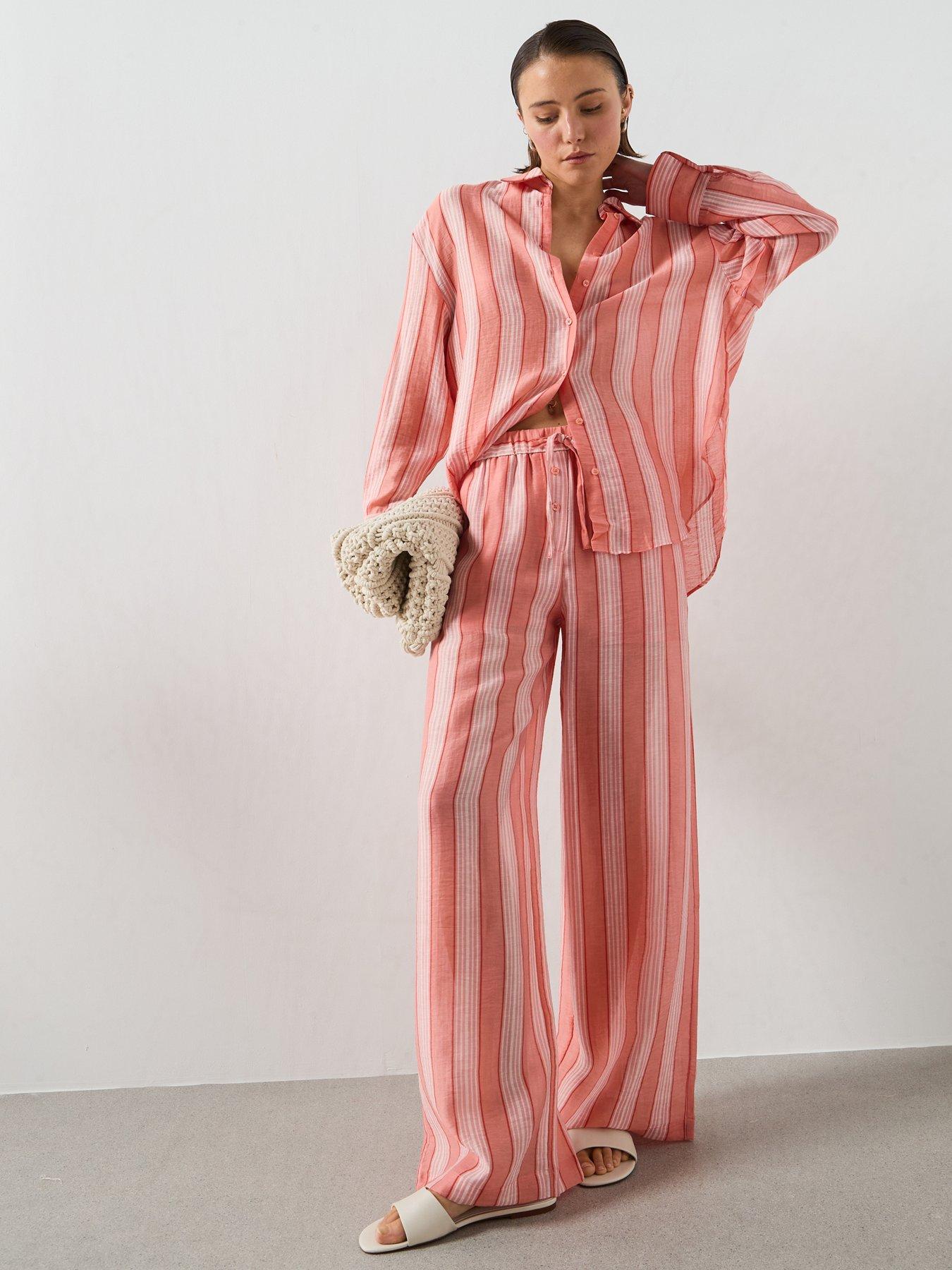Image 1 of 6 of Mango Straight Striped Trousers - Orange