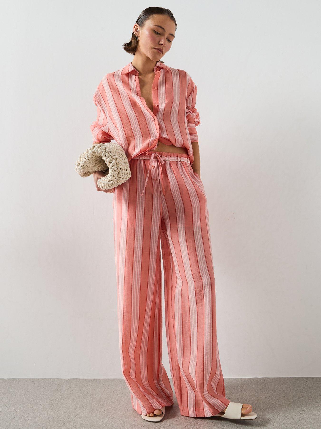 Image 5 of 6 of Mango Straight Striped Trousers - Orange