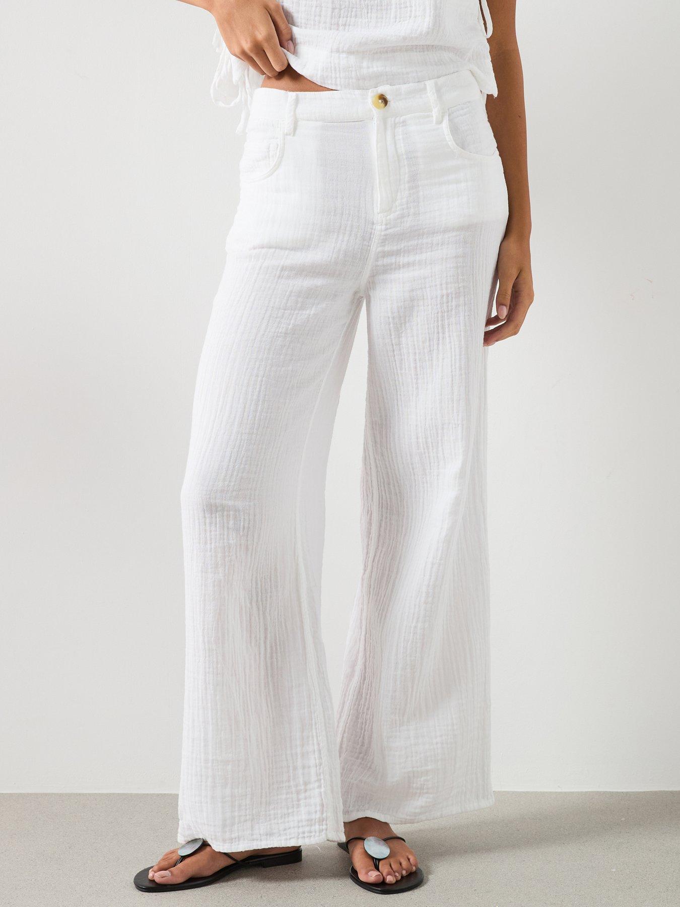 Mango Straight-Leg Crinkle Co-Ord Trousers - White