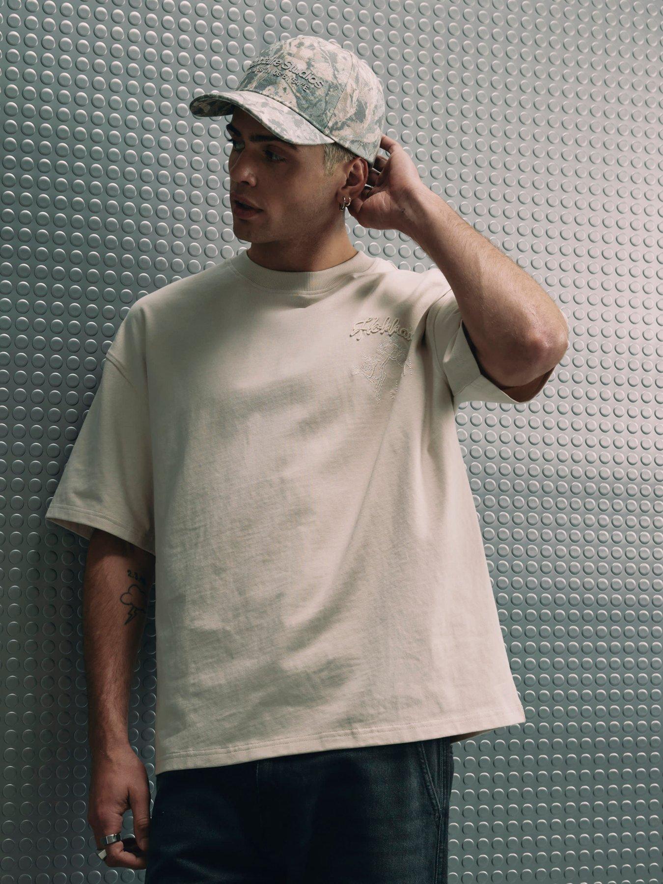 Image 1 of 5 of River Island Hokkaido Embroidered Graphic T-Shirt - Beige