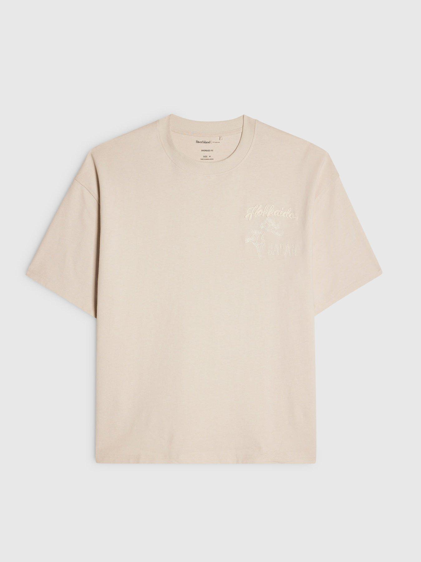 Image 4 of 5 of River Island Hokkaido Embroidered Graphic T-Shirt - Beige