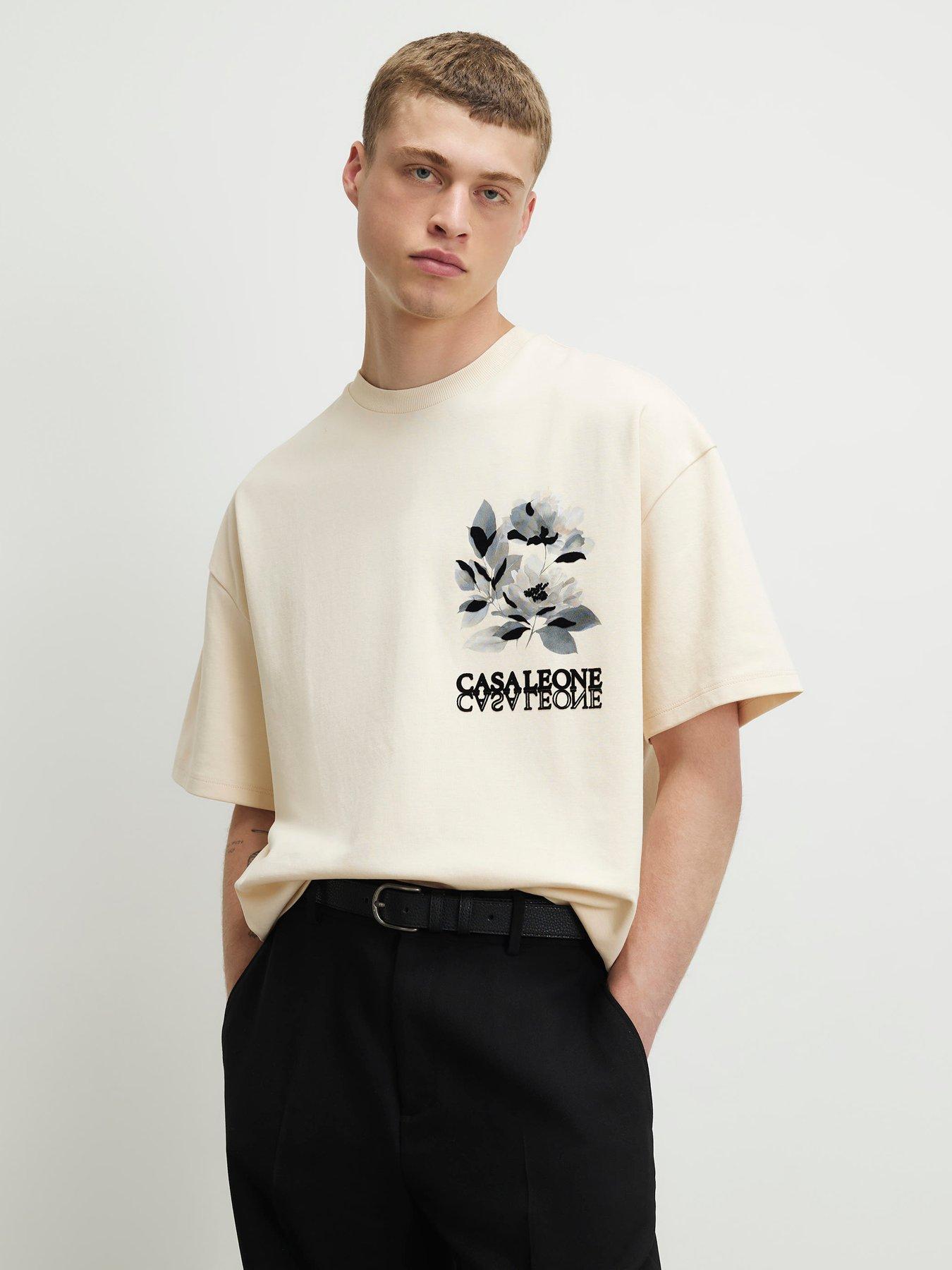 River Island Oversized Cotton Blend Floral T-Shirt - Beige