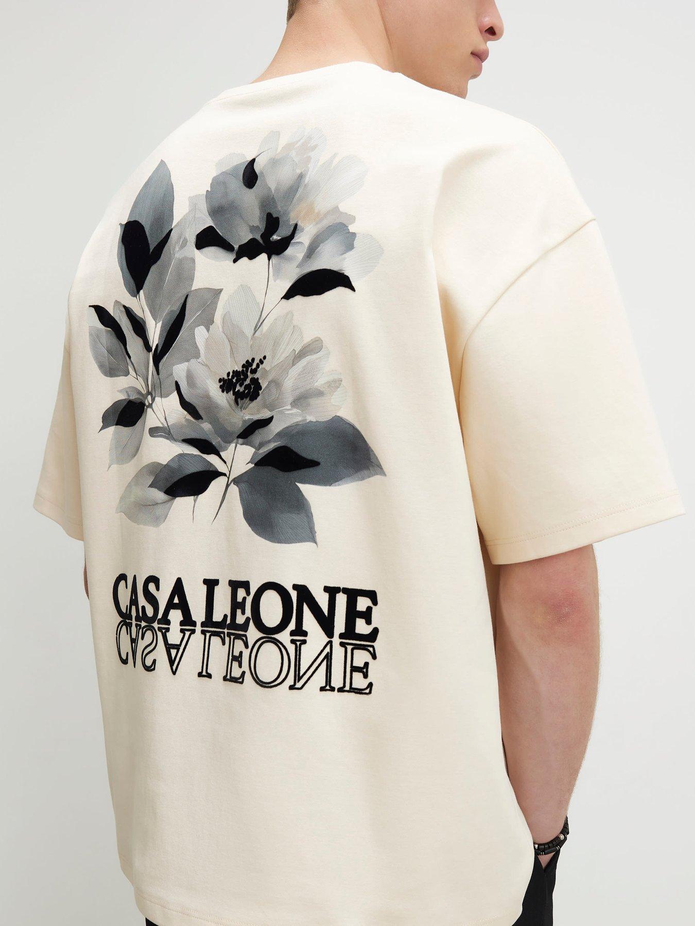 Image 4 of 6 of River Island Oversized Cotton Blend Floral T-Shirt - Beige