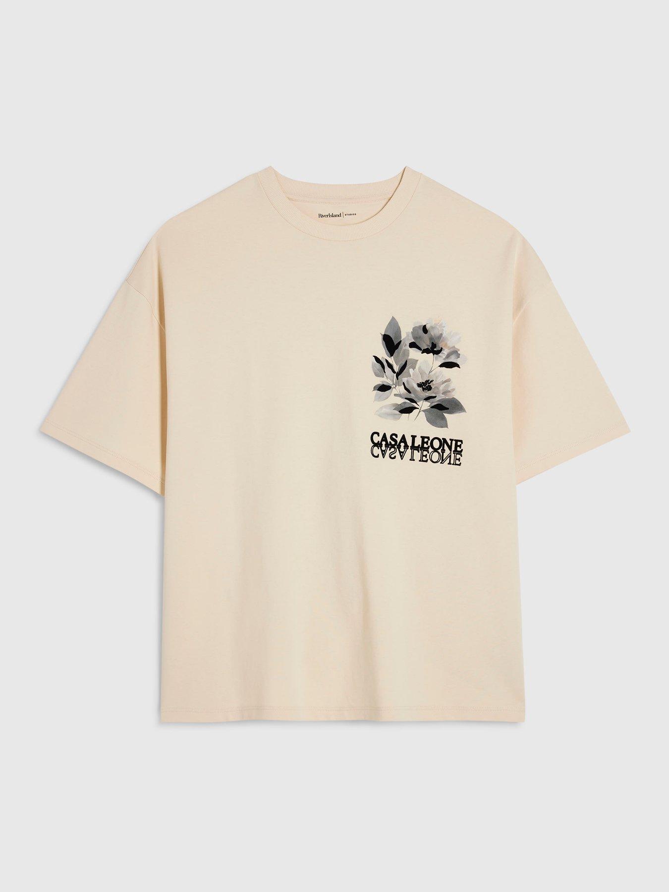 Image 6 of 6 of River Island Oversized Cotton Blend Floral T-Shirt - Beige