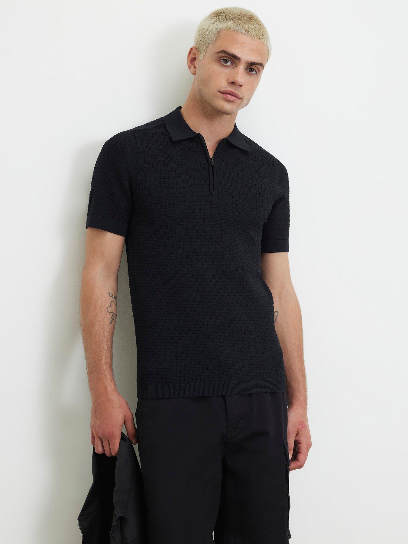River Island River Island Shortsleeve Hex Muscle Fit Knitted Polo
