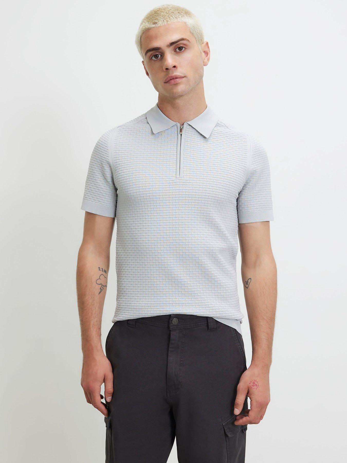 River Island Muscle Fit Hexogen Textured Polo Shirt - Grey