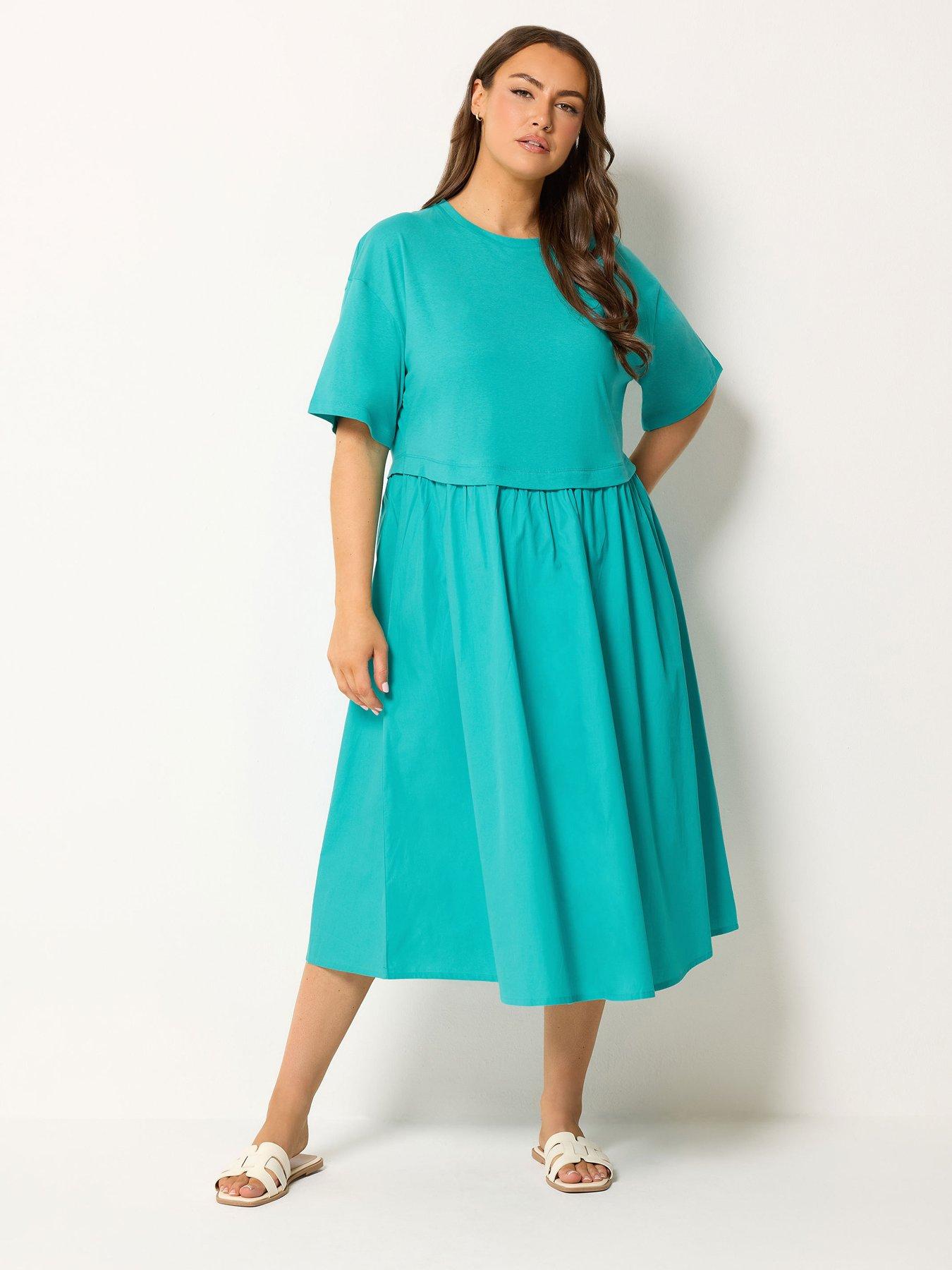 Yours Curve Poplin 2-in-1 Midaxi Dress - Turquoise Blue