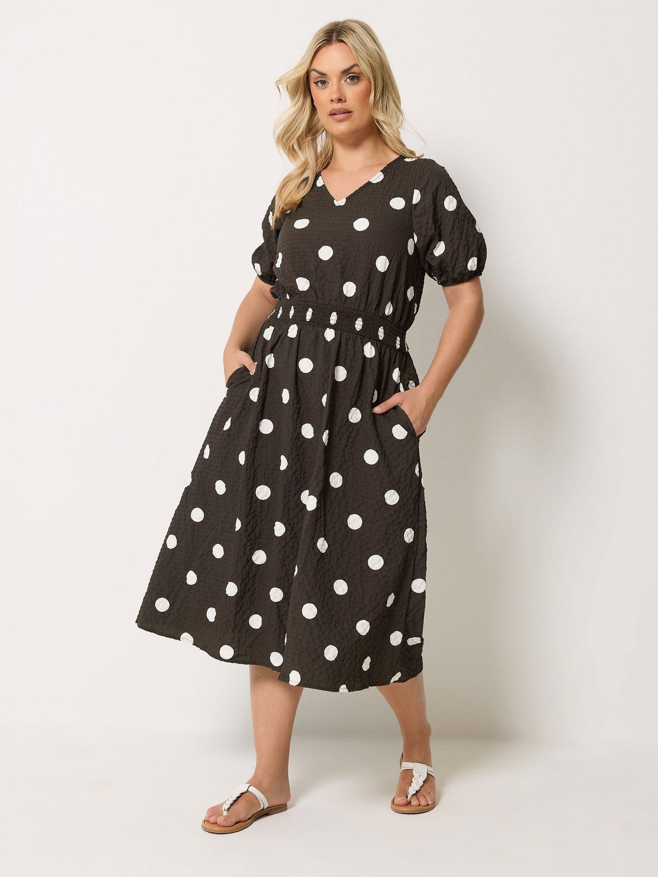 Yours Curve Textured Polka Dot Smock Midaxi Dress