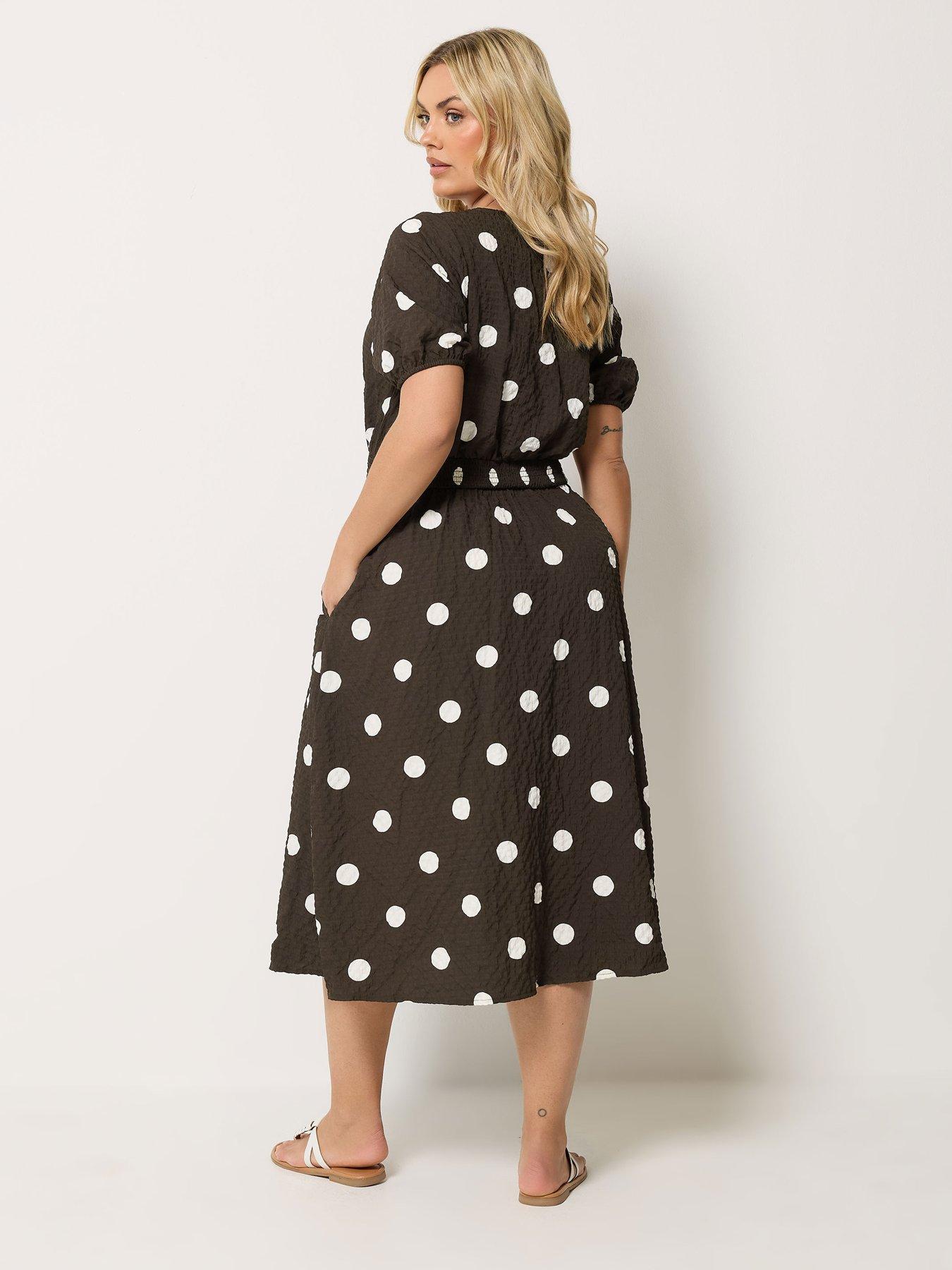 Image 2 of 4 of Yours Curve Textured Polka Dot Smock Midaxi Dress