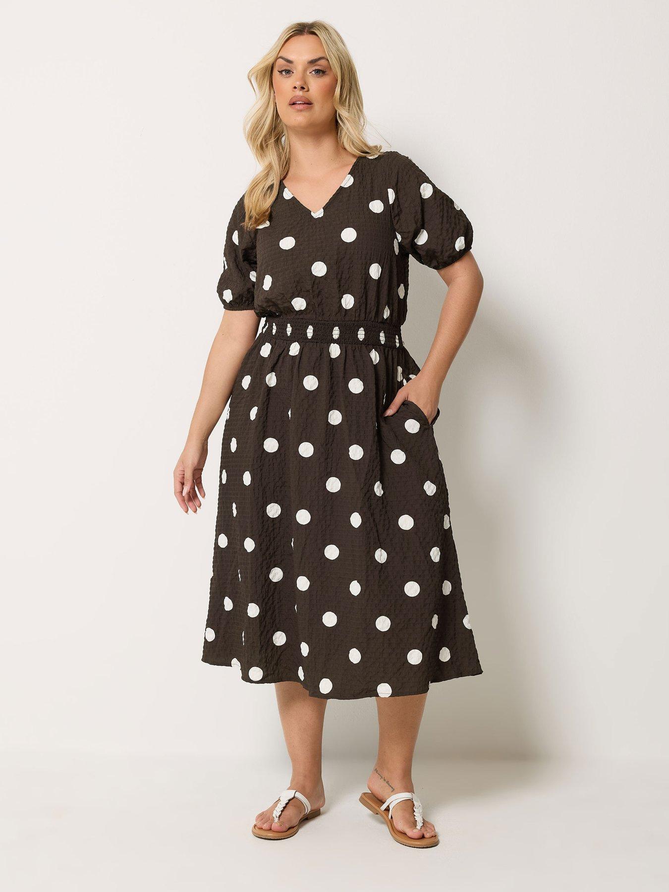 Image 3 of 4 of Yours Curve Textured Polka Dot Smock Midaxi Dress