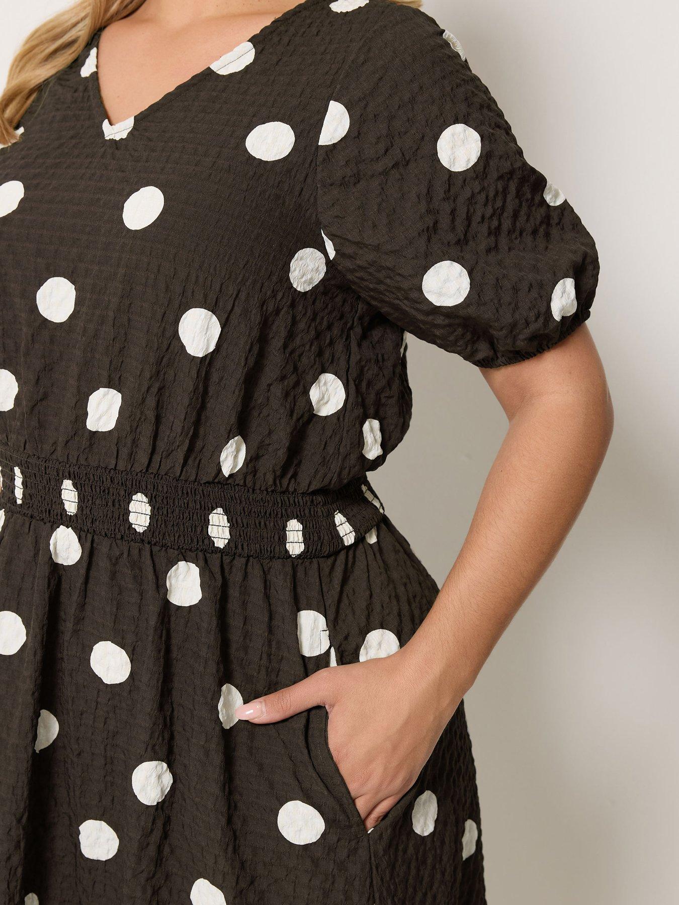 Image 4 of 4 of Yours Curve Textured Polka Dot Smock Midaxi Dress