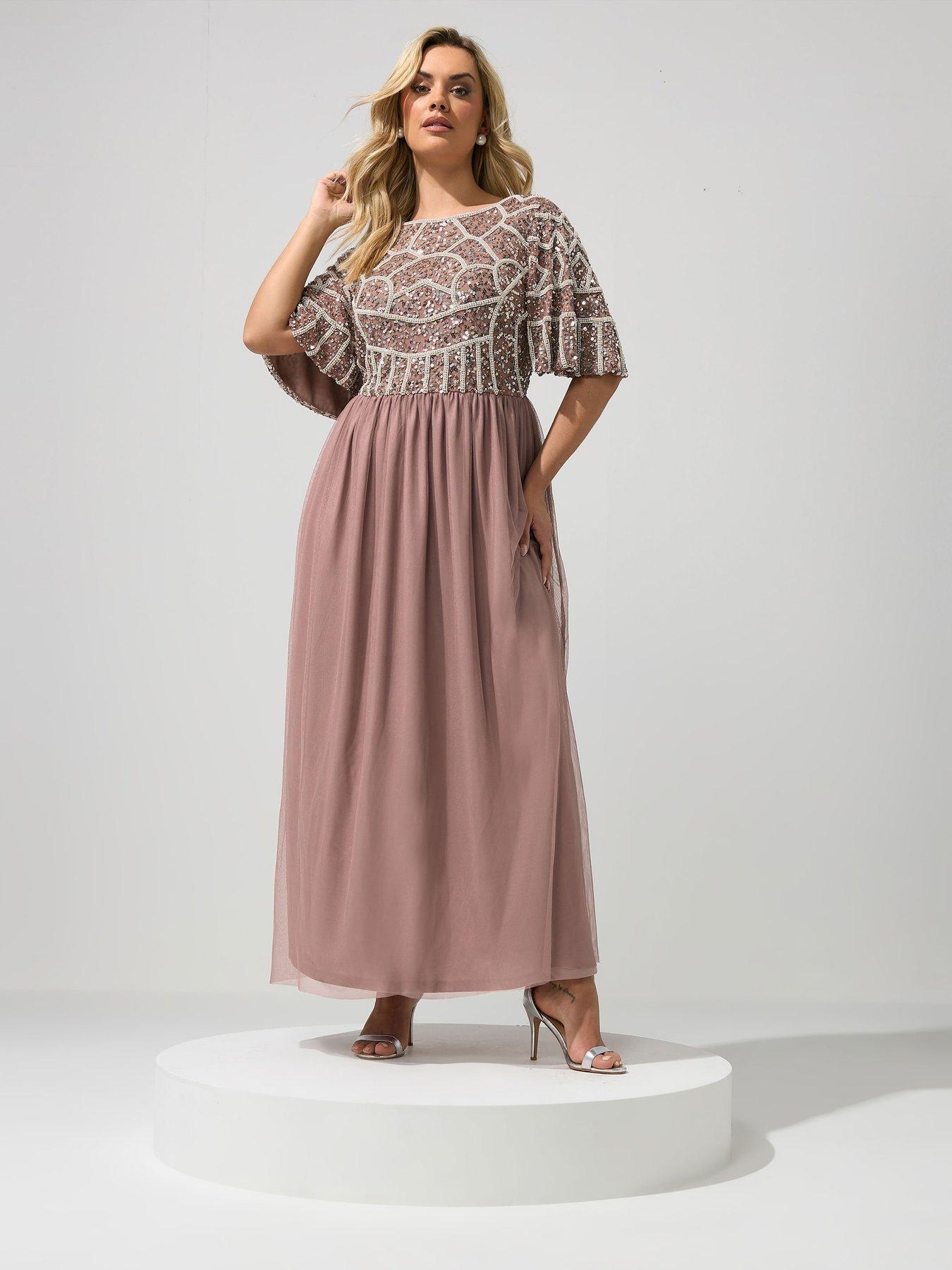 Yours Curve Luxe Deco Embroidered Maxi Dress - Pink
