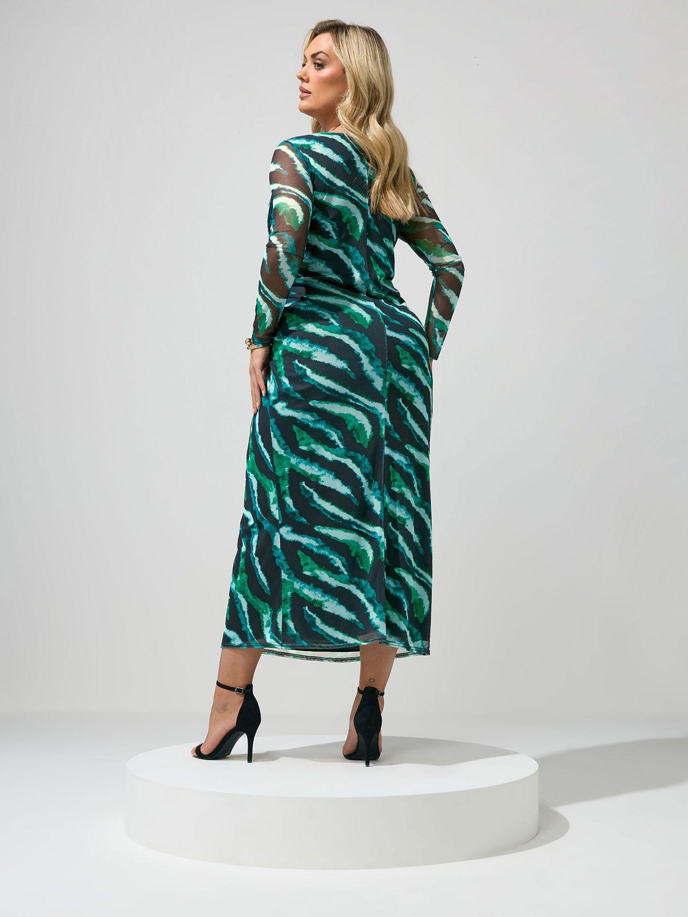Image 2 of 5 of Yours Curve Zebra Side Knot Dress - &nbsp;Black/Green