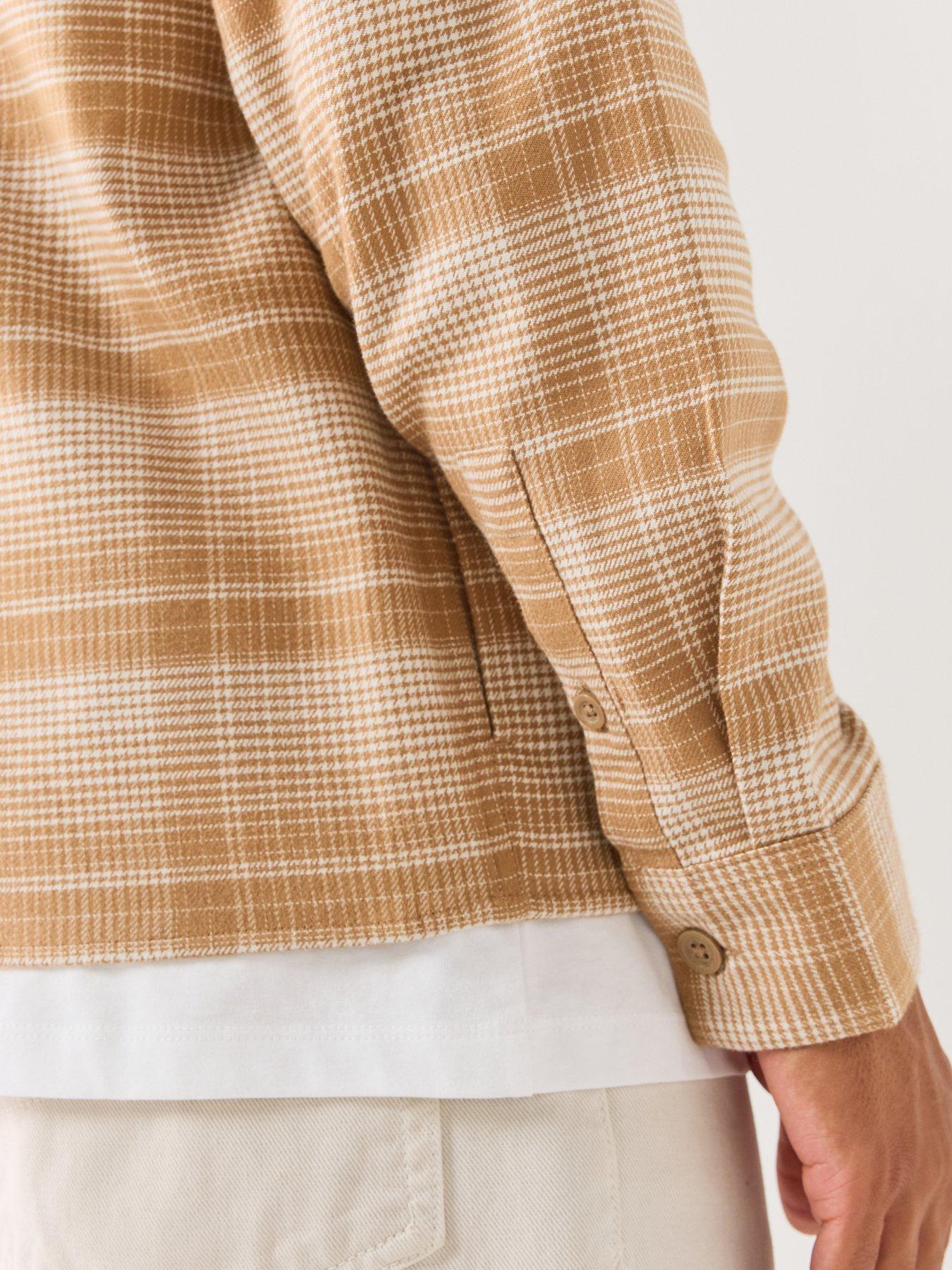 Image 4 of 6 of Calvin Klein Jeans Mens Checked Button-Through Cotton Overshirt - Beige