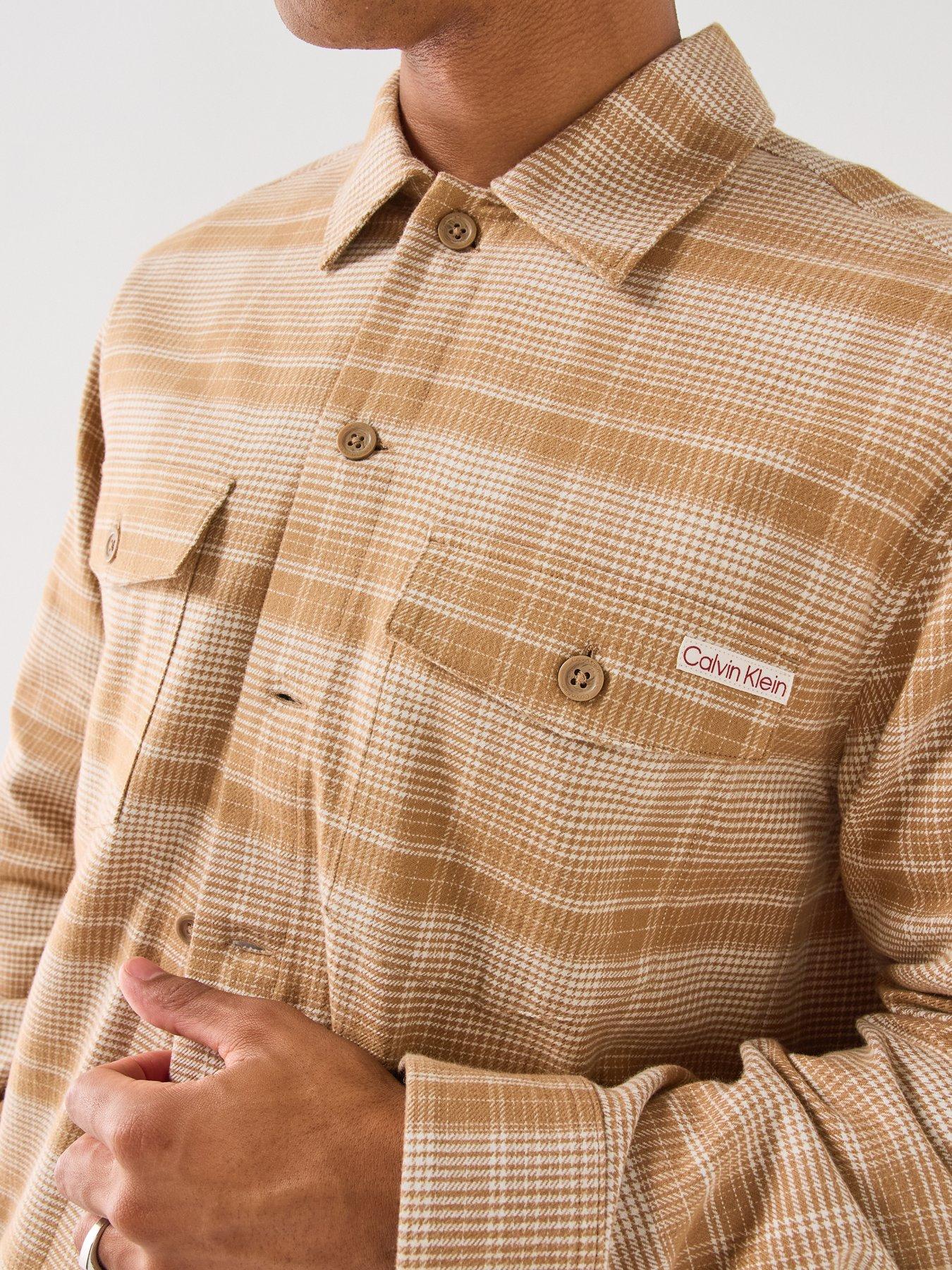 Image 6 of 6 of Calvin Klein Jeans Mens Checked Button-Through Cotton Overshirt - Beige