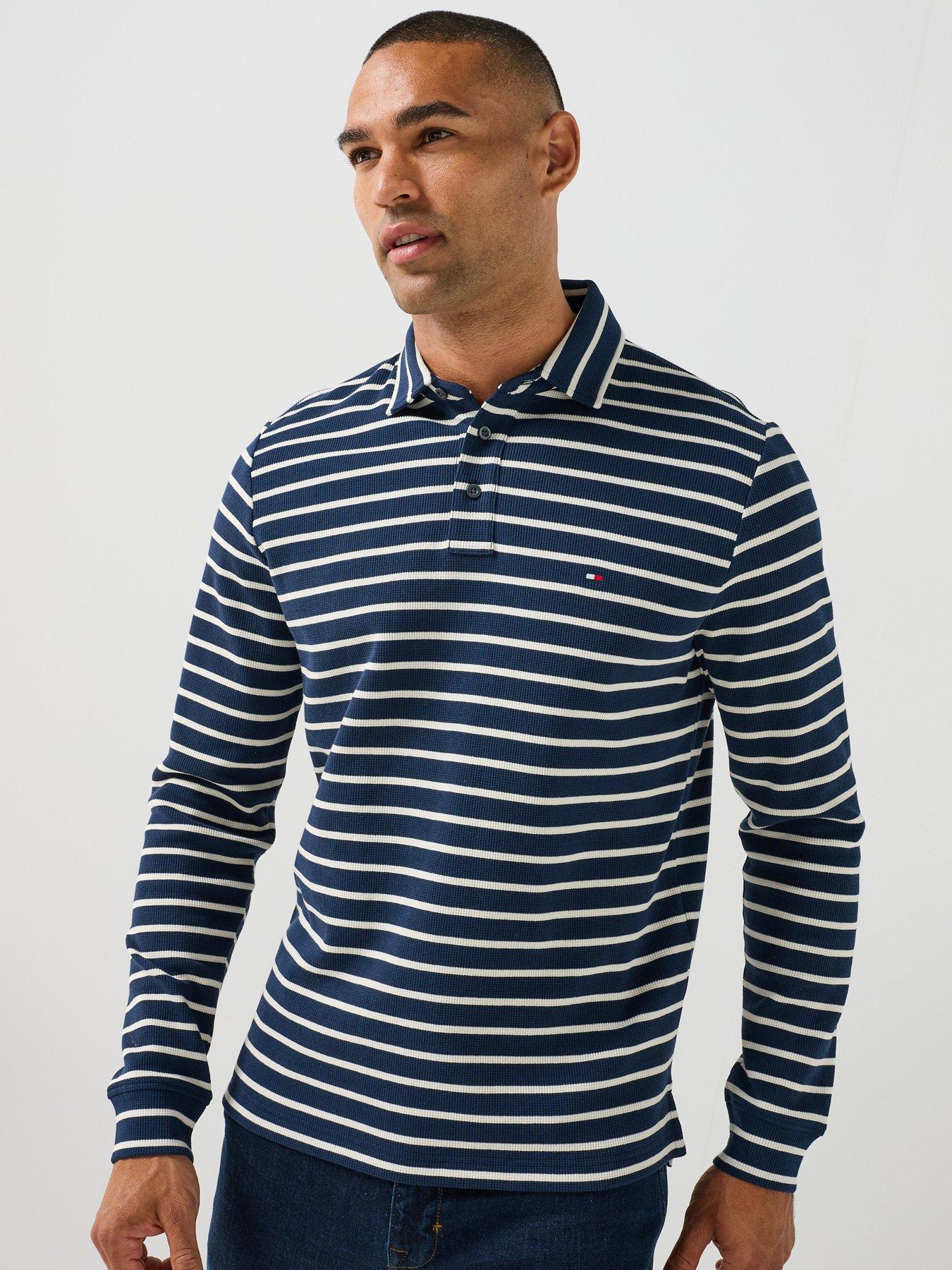 Image 1 of 6 of Tommy Hilfiger Long Sleeve Waffle Polo Shirt - Navy