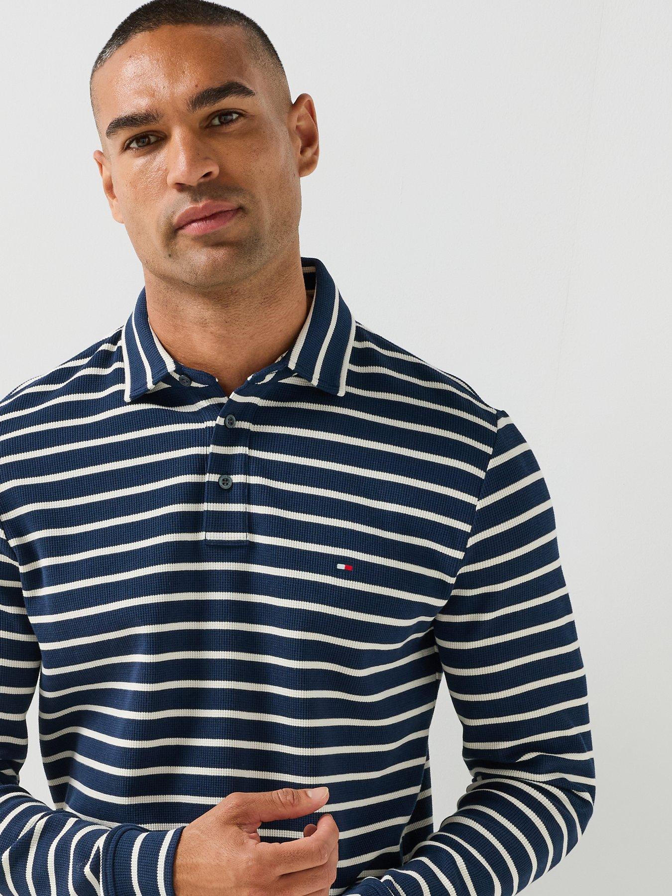 Image 4 of 6 of Tommy Hilfiger Long Sleeve Waffle Polo Shirt - Navy