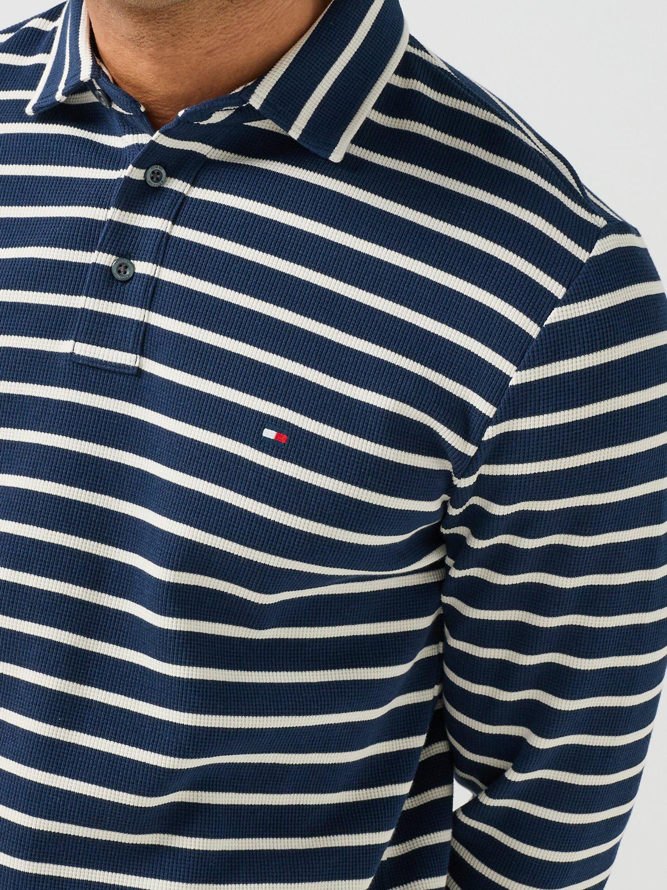 Image 5 of 6 of Tommy Hilfiger Long Sleeve Waffle Polo Shirt - Navy