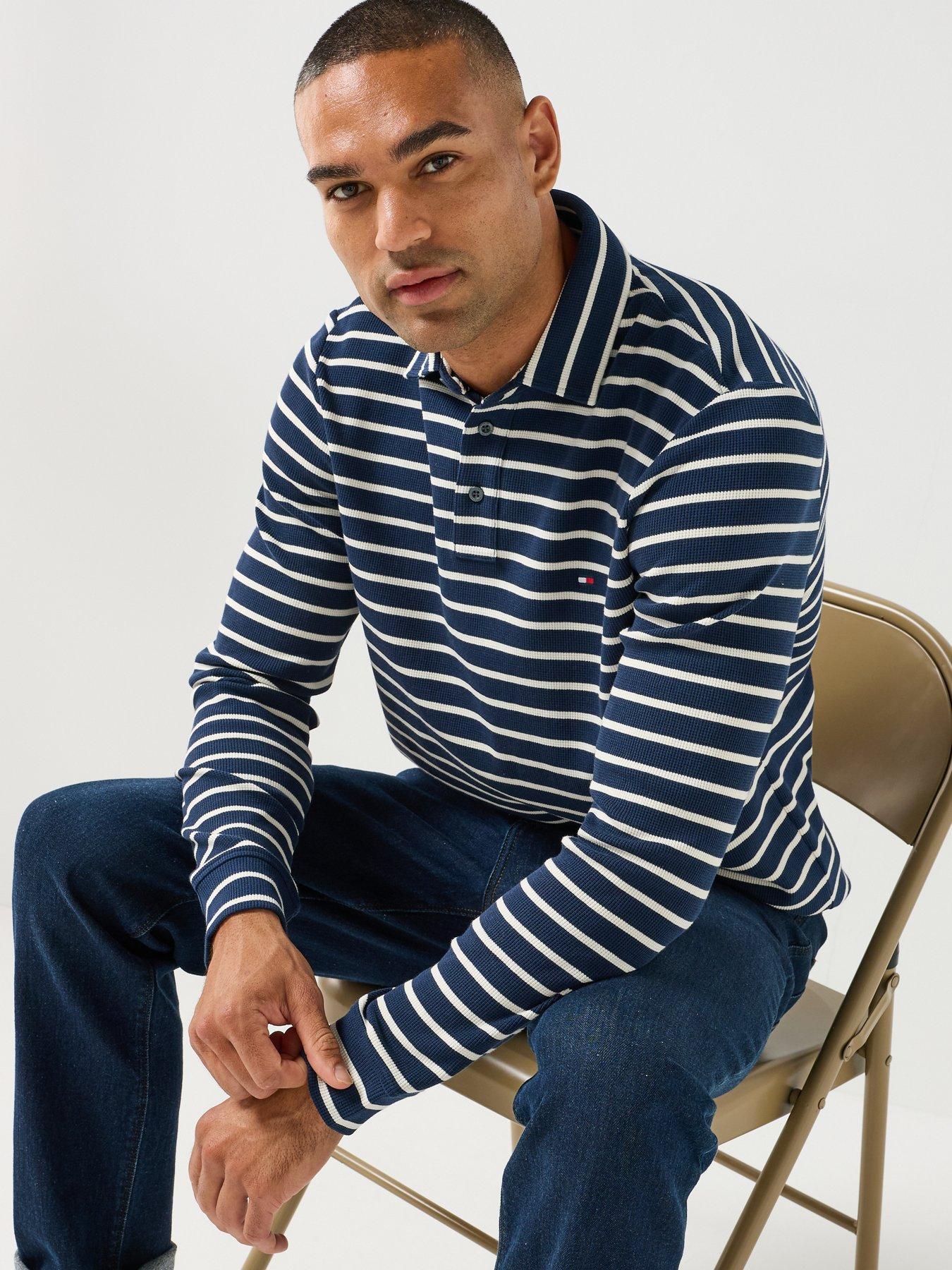 Image 6 of 6 of Tommy Hilfiger Long Sleeve Waffle Polo Shirt - Navy
