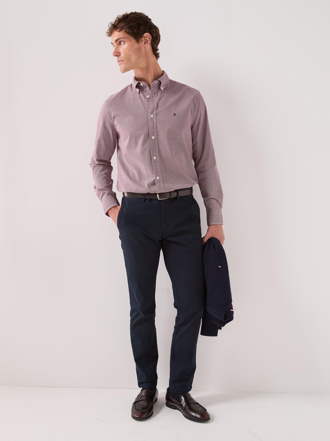 Image 3 of 6 of Tommy Hilfiger Men's Flex Poplin Gingham Regular Fit Shirt - Dark Red