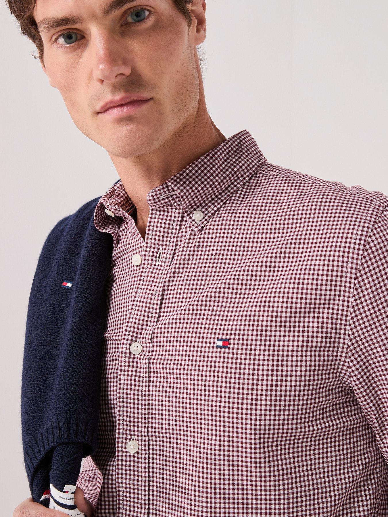 Image 5 of 6 of Tommy Hilfiger Men's Flex Poplin Gingham Regular Fit Shirt - Dark Red