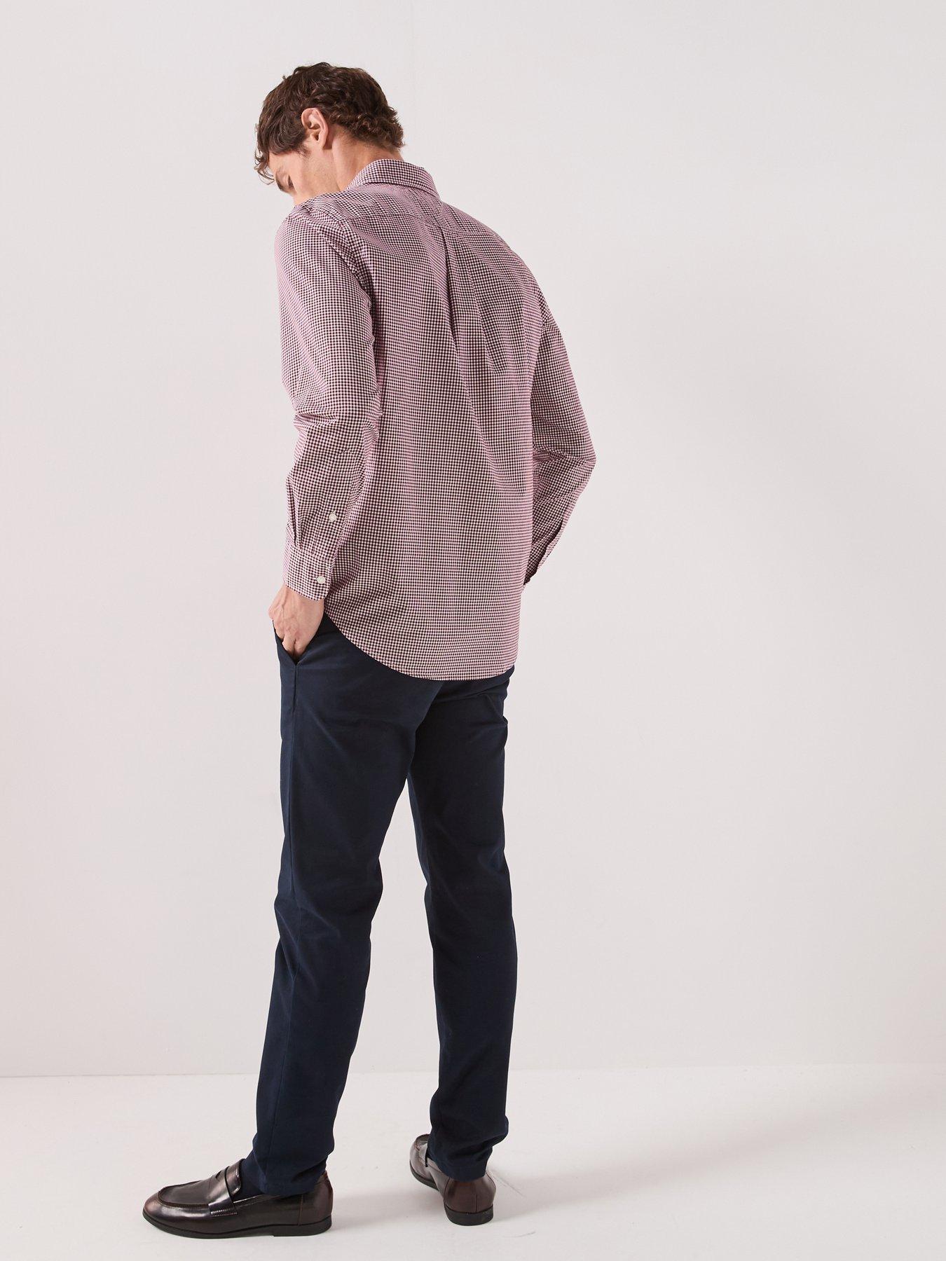 Image 6 of 6 of Tommy Hilfiger Men's Flex Poplin Gingham Regular Fit Shirt - Dark Red