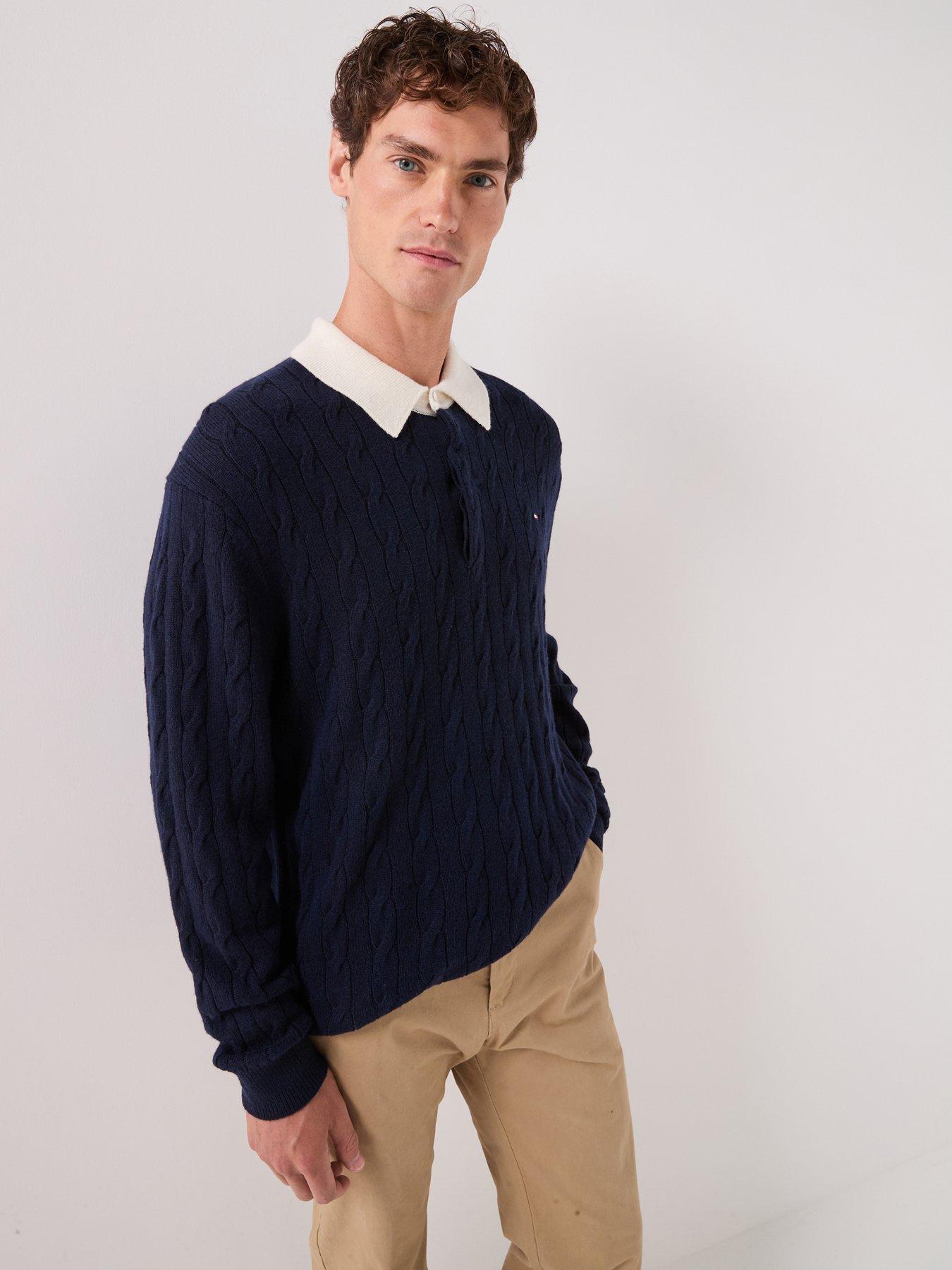 Image 1 of 6 of Tommy Hilfiger Lambswool Cable Rugby Knitted Jumper - Navy