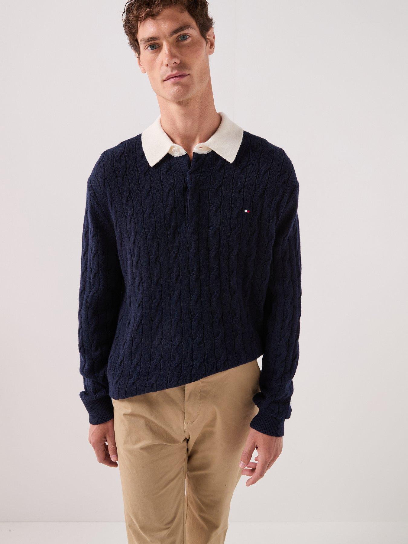 Image 4 of 6 of Tommy Hilfiger Lambswool Cable Rugby Knitted Jumper - Navy