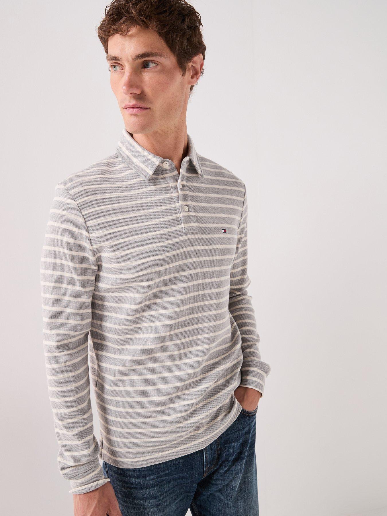 Image 4 of 6 of Tommy Hilfiger Long Sleeve Waffle Regular Fit Polo Shirt - Grey