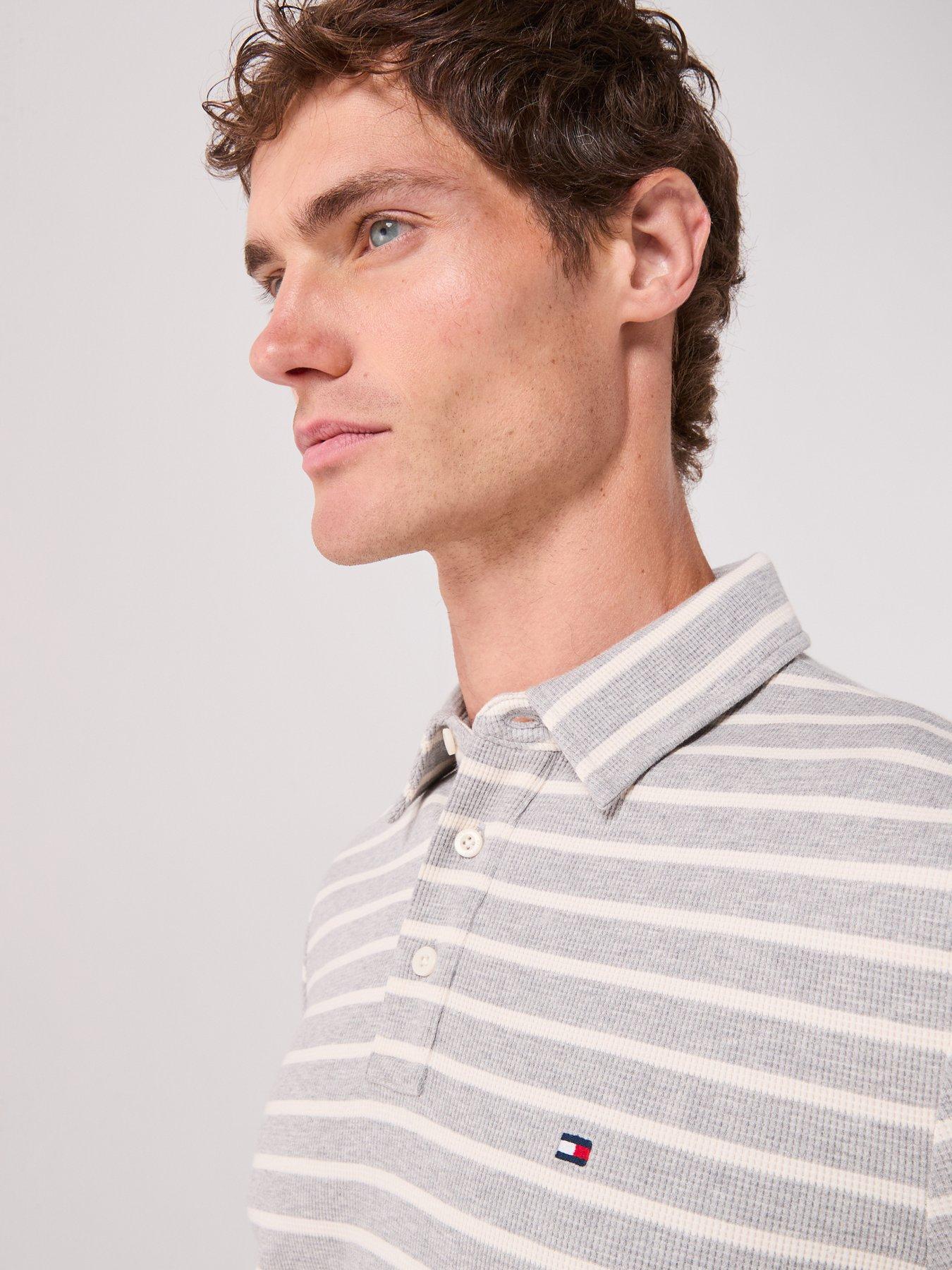 Image 5 of 6 of Tommy Hilfiger Long Sleeve Waffle Regular Fit Polo Shirt - Grey