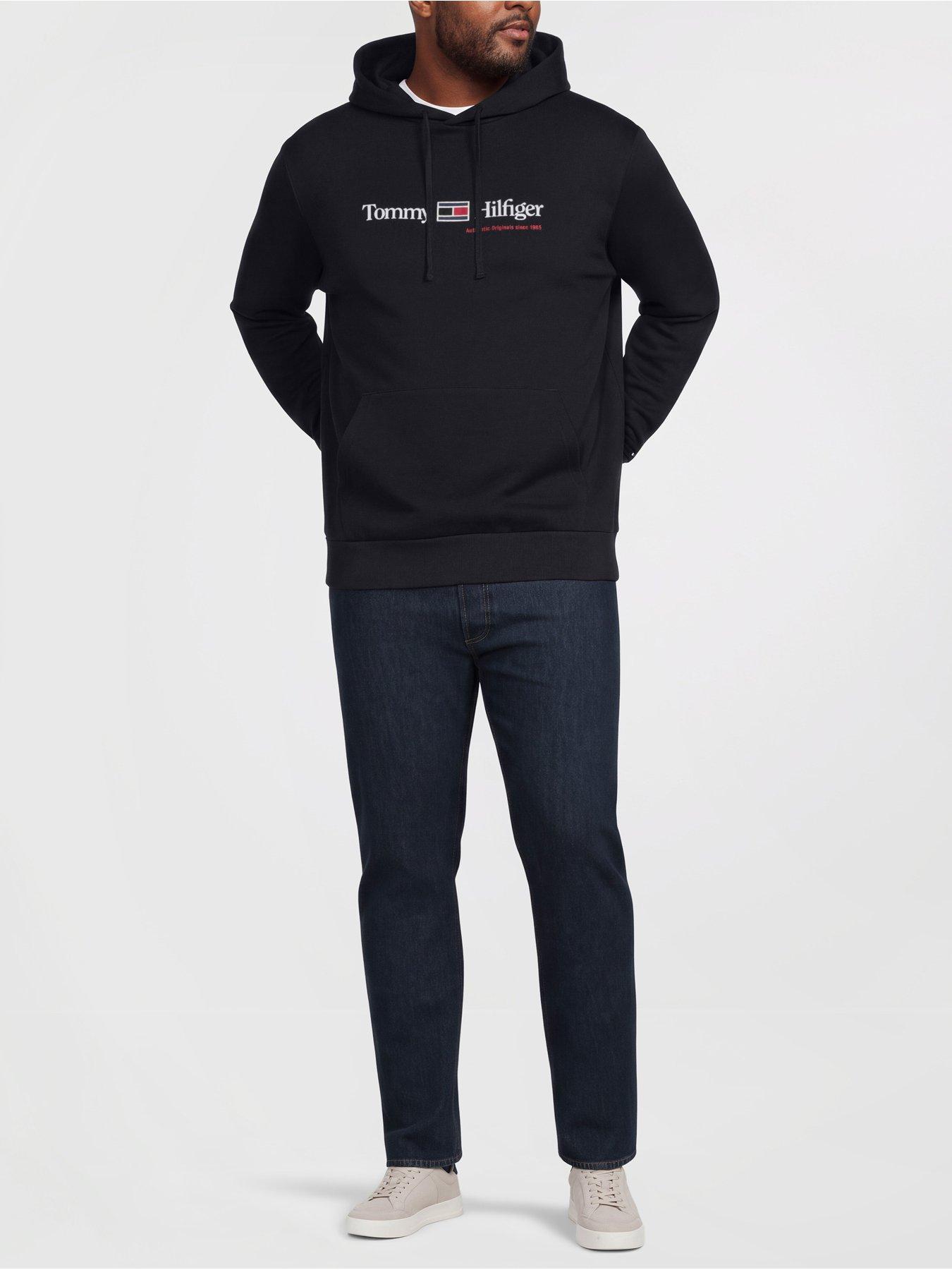 Image 3 of 5 of Tommy Hilfiger Mens Big &amp; Tall Logo Print Drawstring Hood Fleece Hoodie - Navy