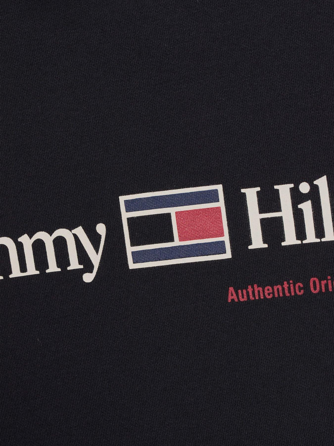 Image 4 of 5 of Tommy Hilfiger Mens Big &amp; Tall Logo Print Drawstring Hood Fleece Hoodie - Navy