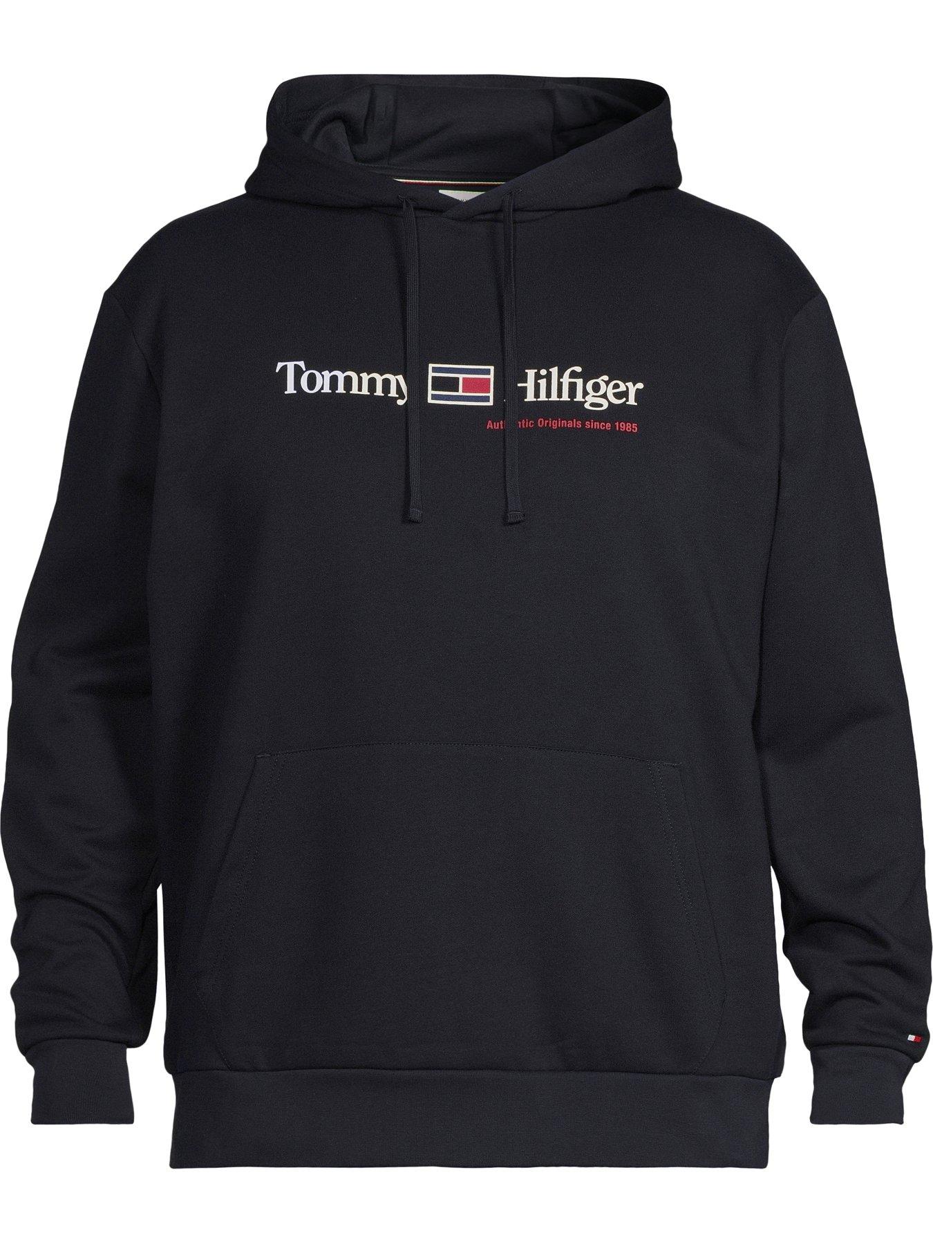 Image 5 of 5 of Tommy Hilfiger Mens Big &amp; Tall Logo Print Drawstring Hood Fleece Hoodie - Navy