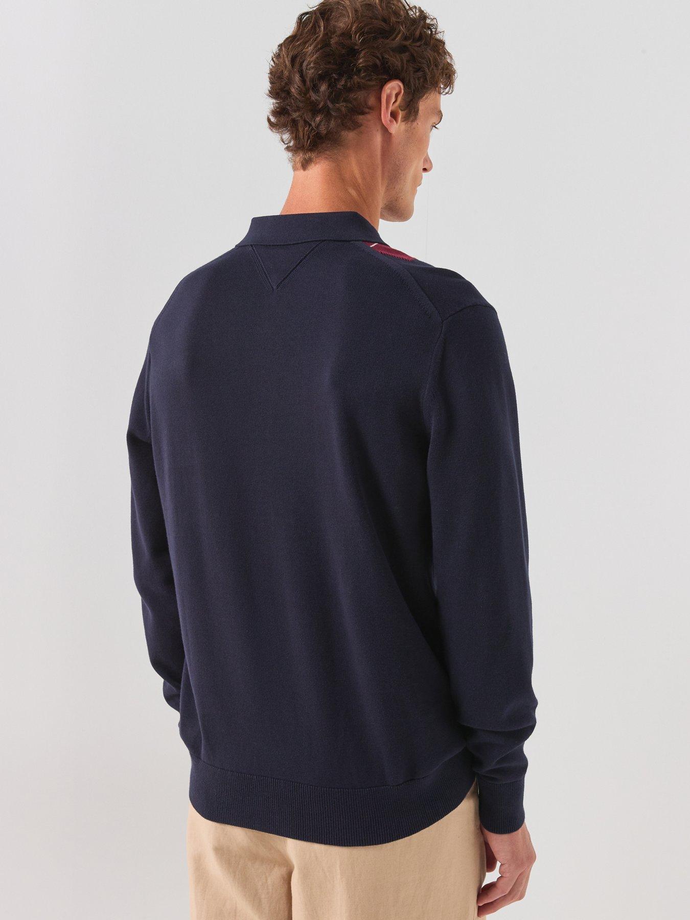 Image 2 of 6 of Tommy Hilfiger Placed Argyle Longsleeve Knitted Polo Shirt - Navy