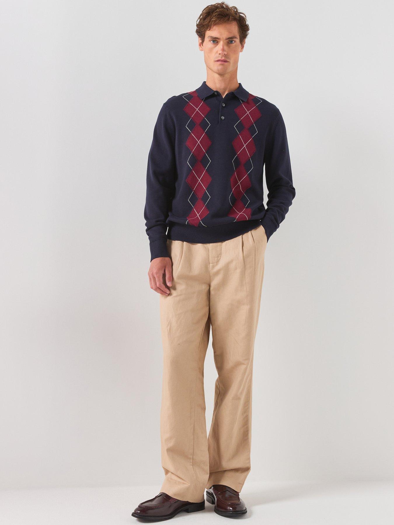 Image 3 of 6 of Tommy Hilfiger Placed Argyle Longsleeve Knitted Polo Shirt - Navy