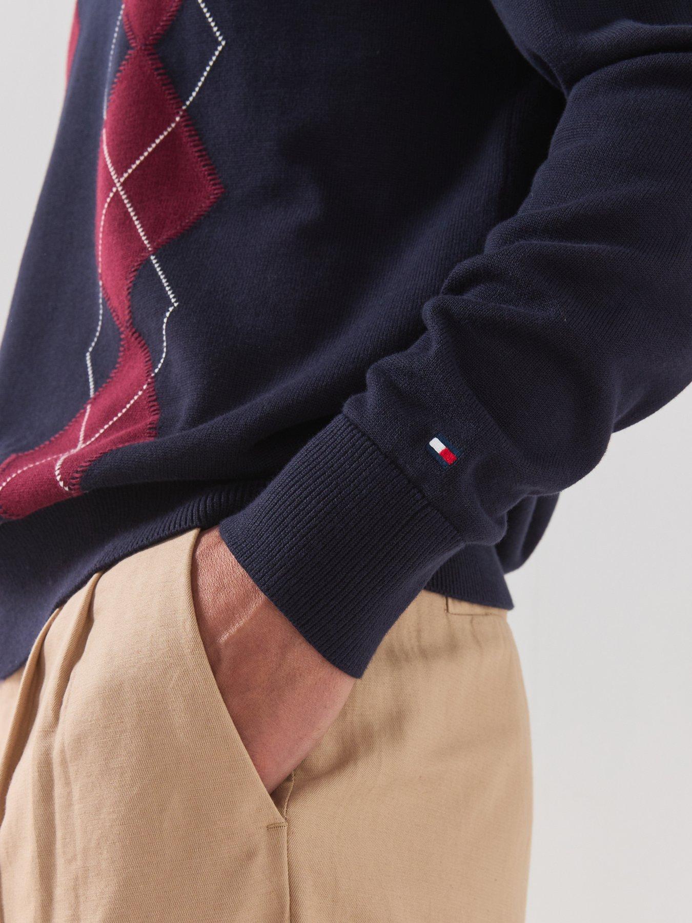 Image 4 of 6 of Tommy Hilfiger Placed Argyle Longsleeve Knitted Polo Shirt - Navy
