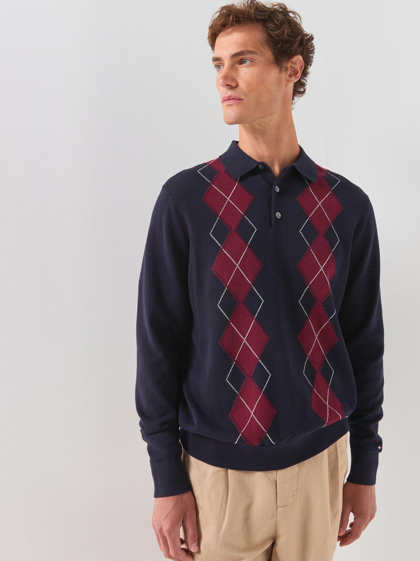 Image 6 of 6 of Tommy Hilfiger Placed Argyle Longsleeve Knitted Polo Shirt - Navy