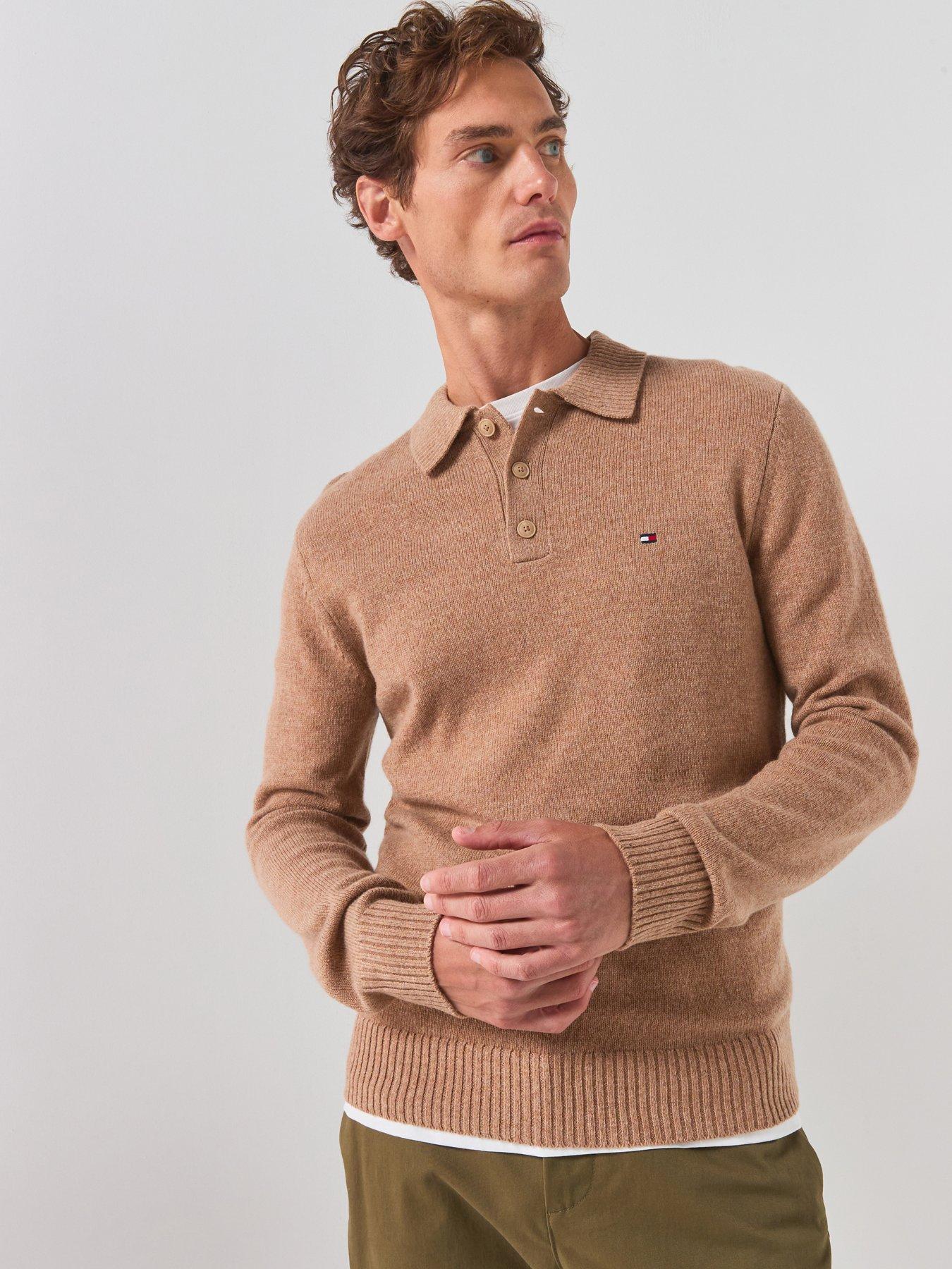 Image 1 of 6 of Tommy Hilfiger Lambswool Longsleeve Knitted Polo - Beige