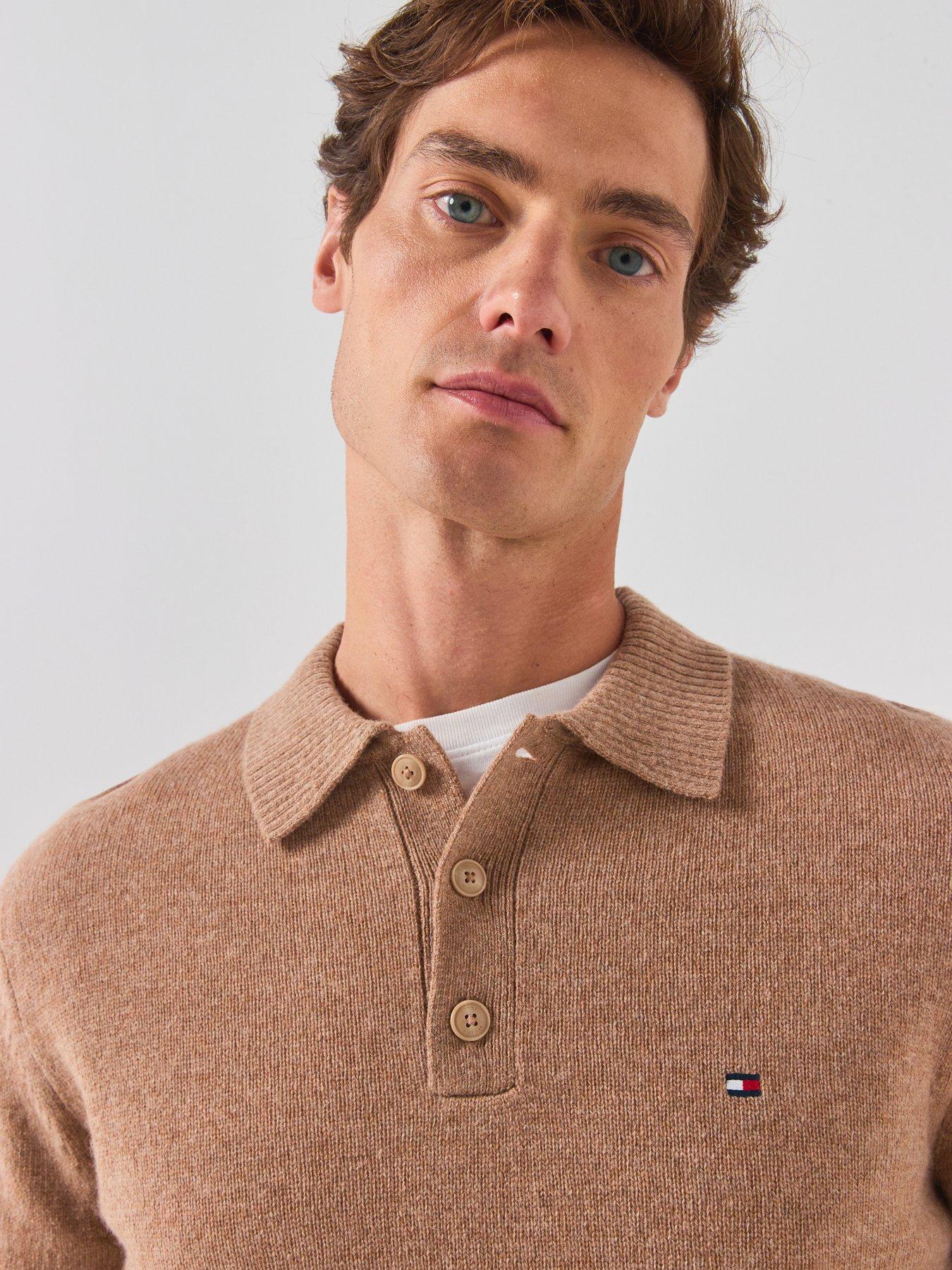 Image 4 of 6 of Tommy Hilfiger Lambswool Longsleeve Knitted Polo - Beige