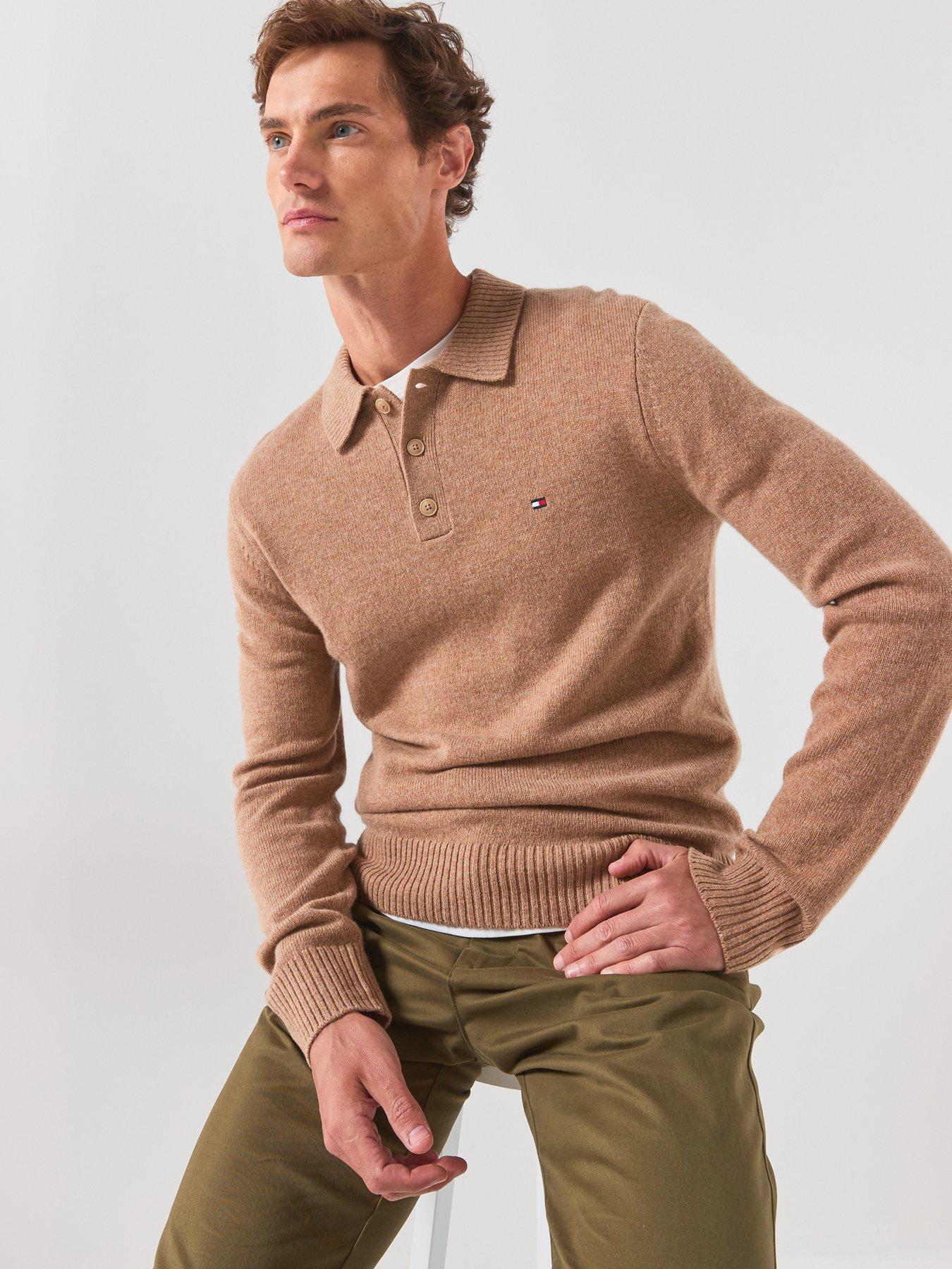 Image 5 of 6 of Tommy Hilfiger Lambswool Longsleeve Knitted Polo - Beige