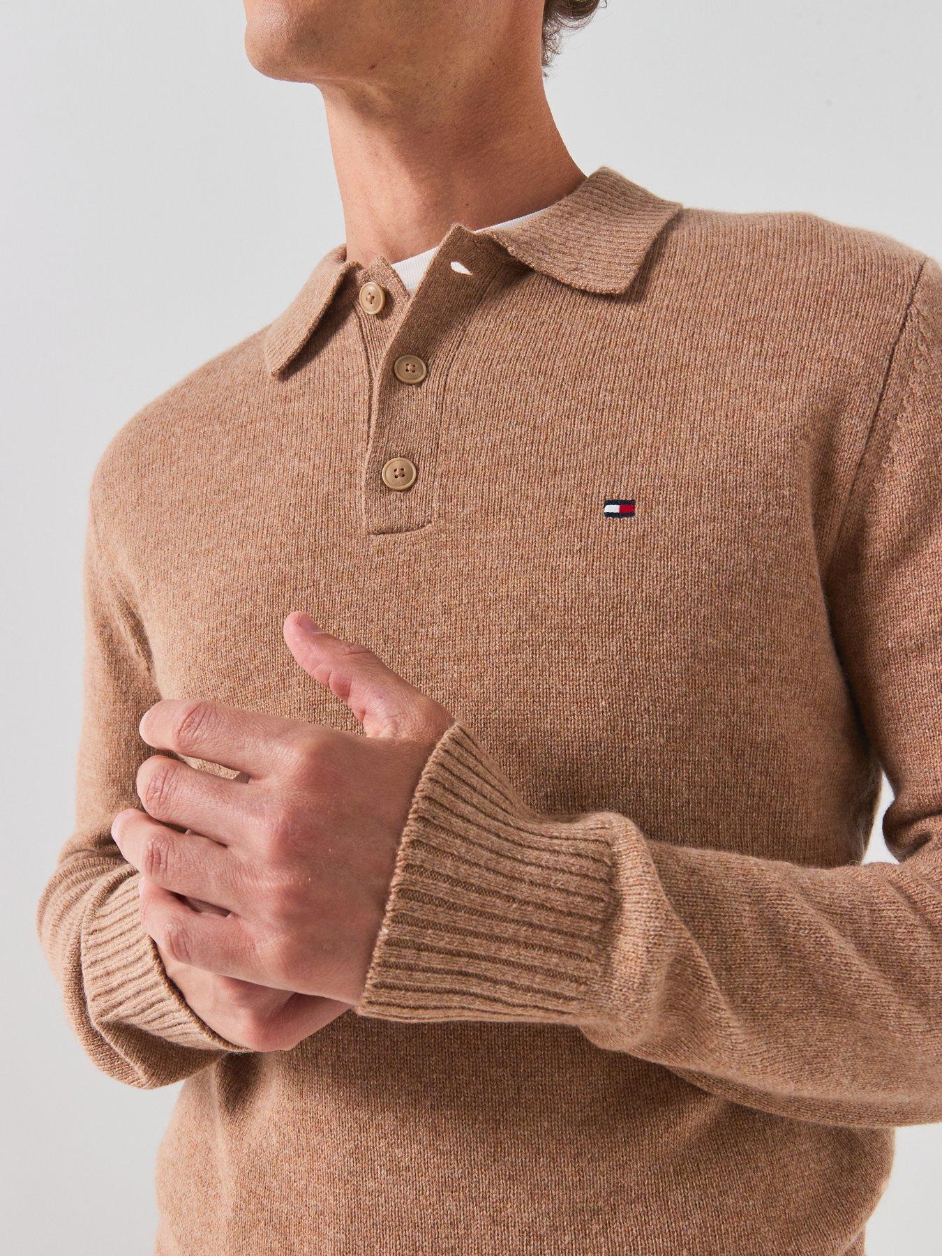 Image 6 of 6 of Tommy Hilfiger Lambswool Longsleeve Knitted Polo - Beige